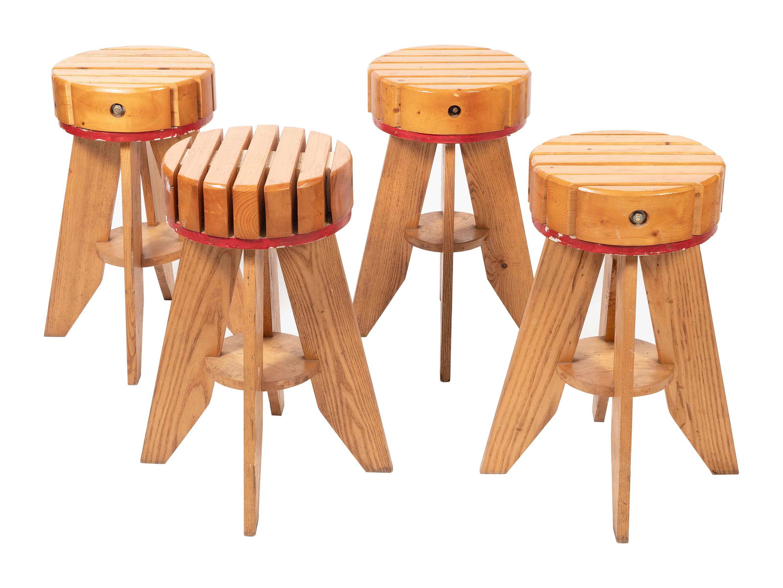 SET OF FOUR STOOLS 20th Century Heights 23". Top diameters 12". (1 of 1)