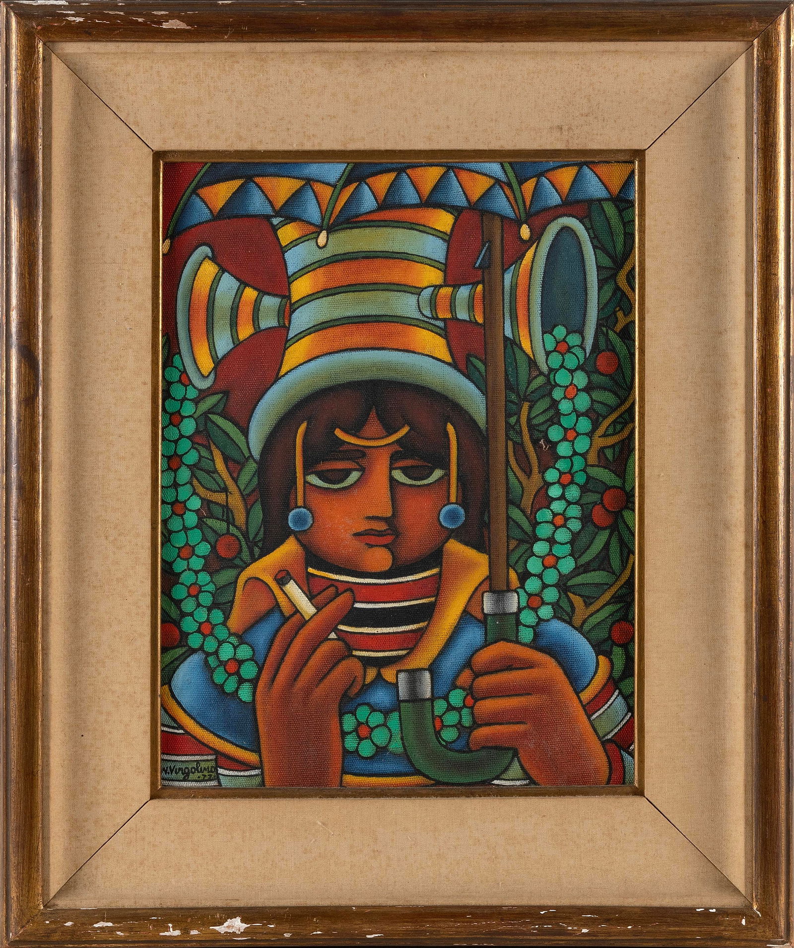 WELLINGTON VIRGOLINO (Brazil, 20th Century), "Fumante"., Oil on board, 18" x 14". Framed 26" x 22". (1 of 2)