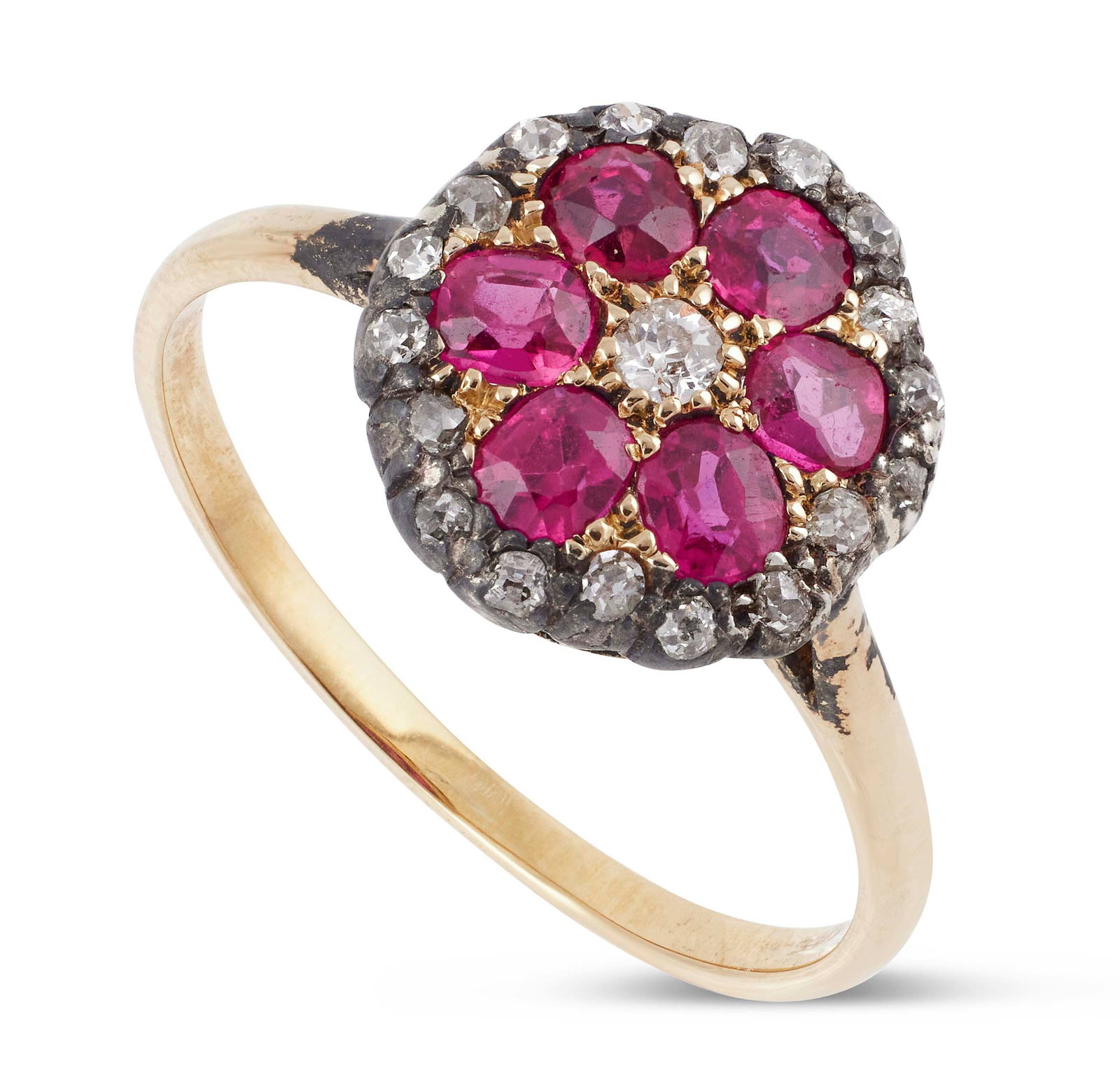 18KT YELLOW GOLD, SILVER, RUBY AND DIAMOND RING Circa 1920s Approx. 1.96 total dwt. (1 of 1)