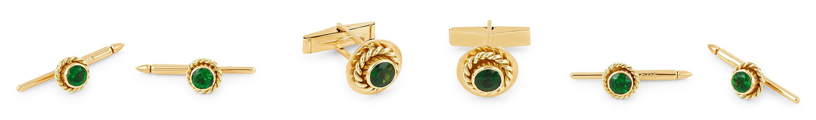 DAVID-BROOKS GOLDSMITHS CUSTOM 14KT YELLOW GOLD AND TSAVORITE GARNET SIX-PIECE TUXEDO SET Hallowell, (1 of 1)