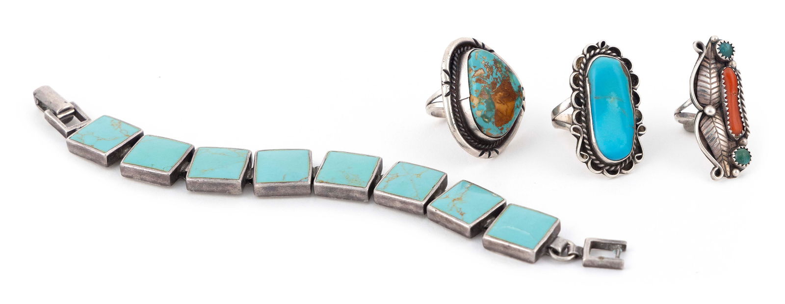 FOUR PIECES OF SILVER AND TURQUOISE JEWELRY Approx. 44.85 total dwt. (1 of 1)