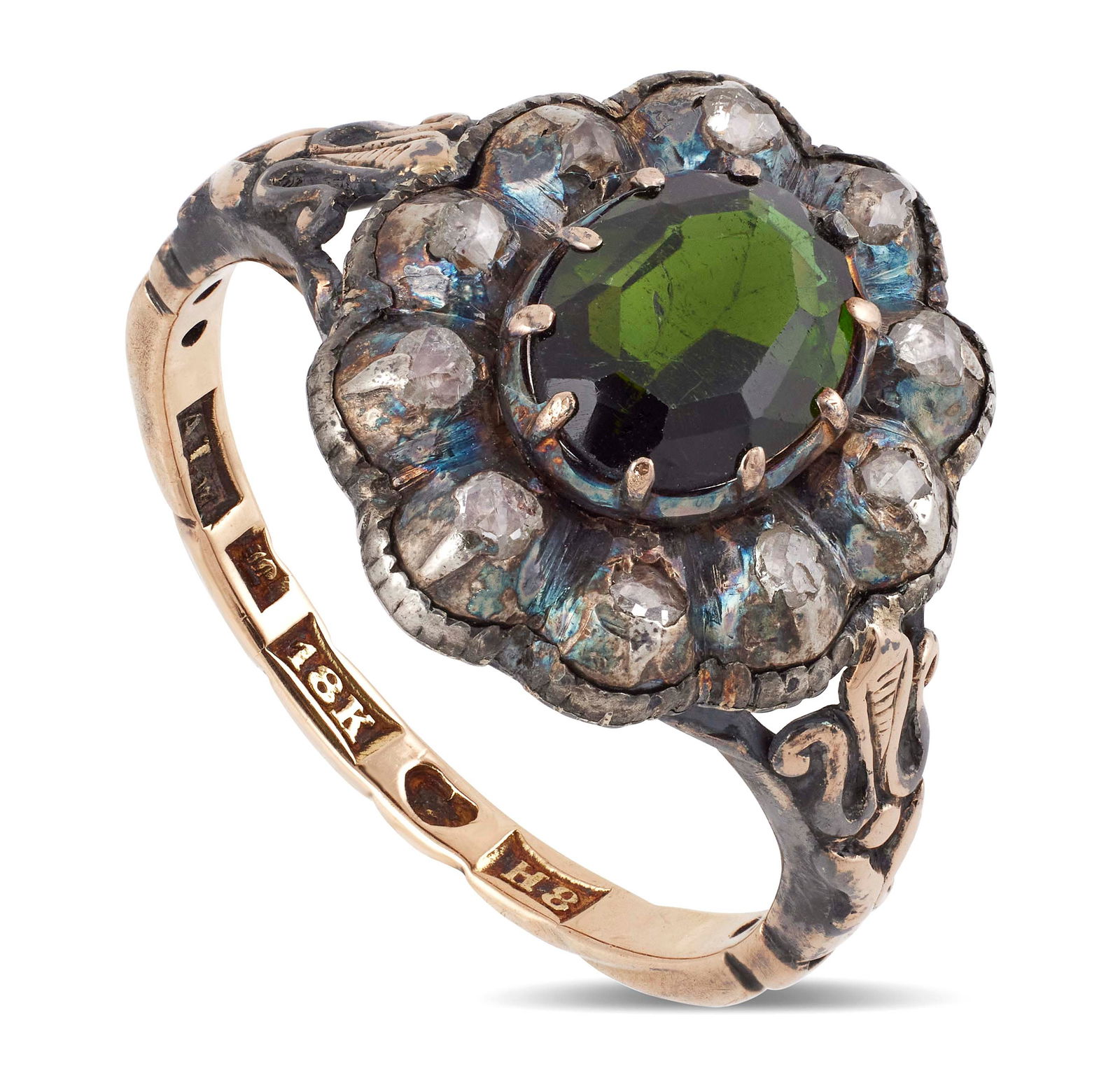 18KT YELLOW GOLD, DIAMOND AND GREEN STONE RING Approx. 3.78 total dwt. (1 of 1)