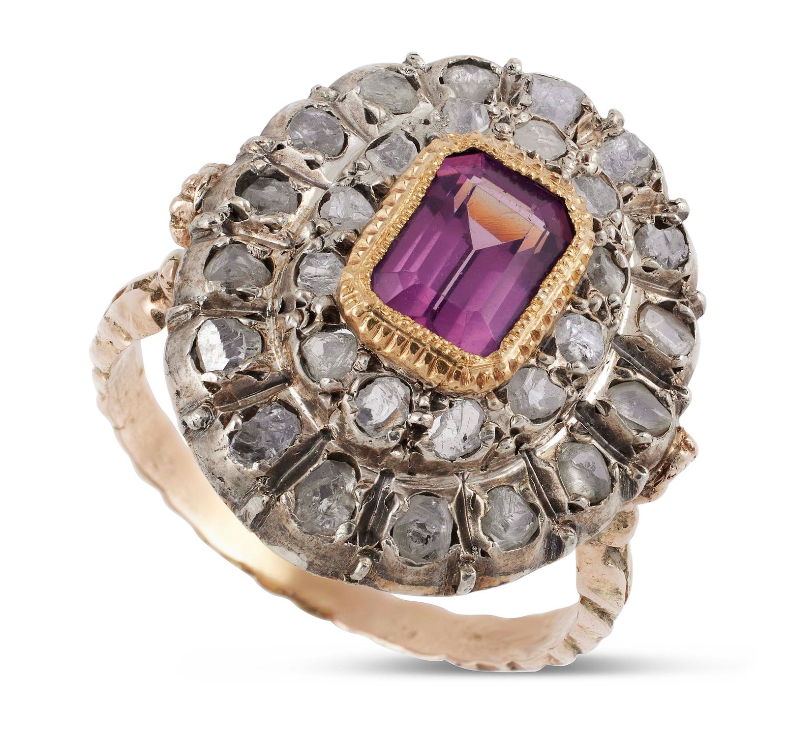 14KT YELLOW GOLD, 10KT WHITE GOLD, AMETHYST AND DIAMOND RING Approx. 4.23 total dwt. (1 of 1)
