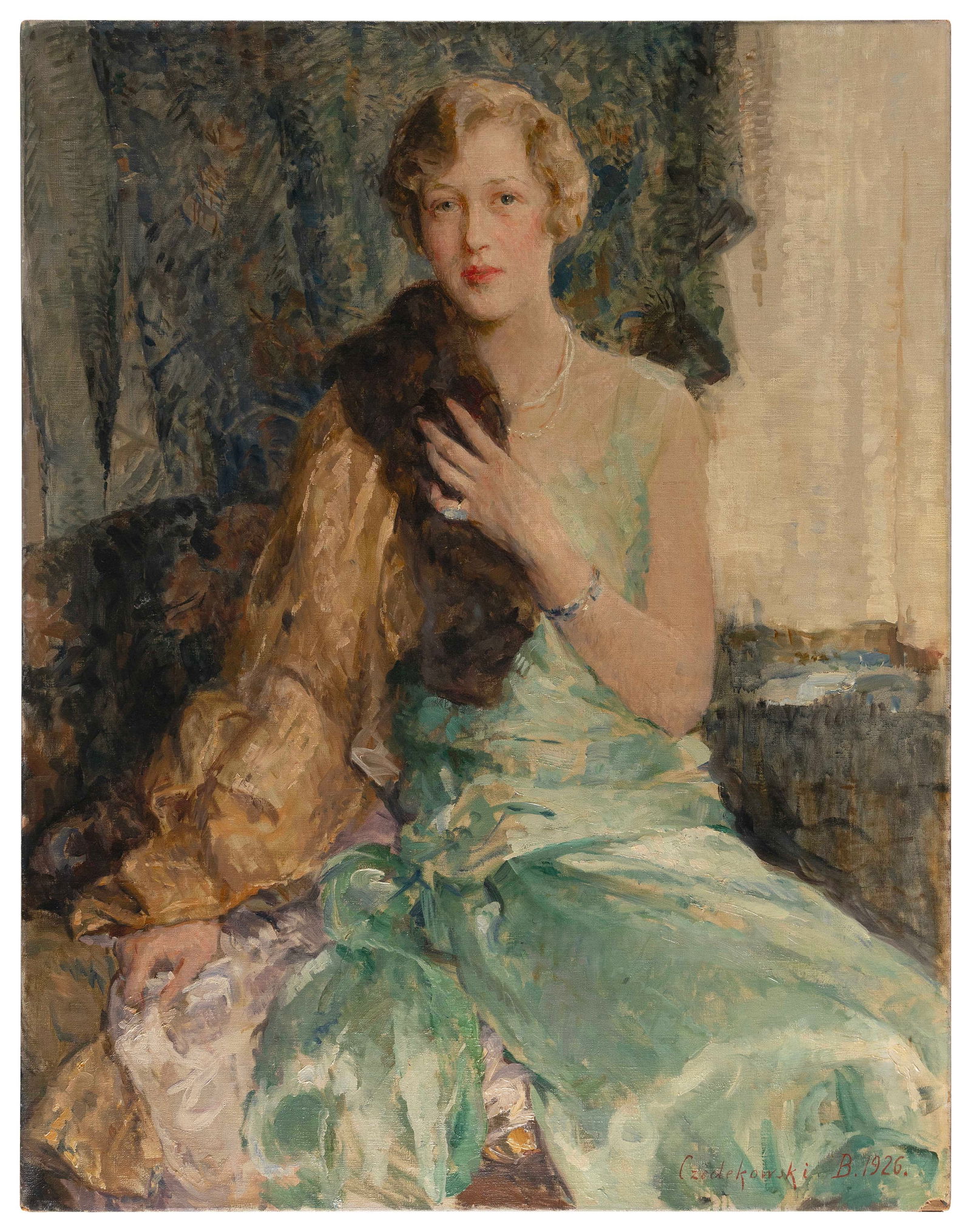 JAN BOLESLAW CZEDEKOWSKI (Austria, 1885-1969), Portrait of an elegant lady., Oil on canvas, 46” (1 of 11)