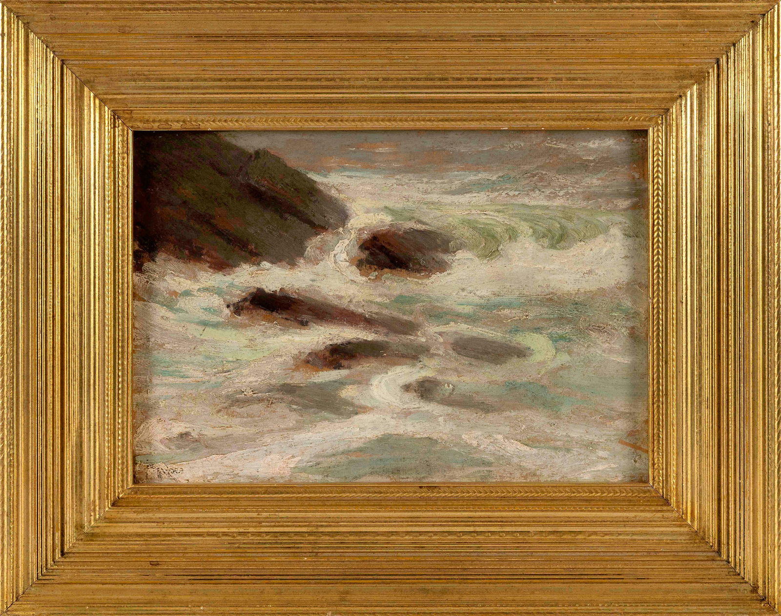 WILLIAM JOHNSON BIXBEE (Massachusetts/New Hampshire, 1850-1921), Waves crashing along the coast., (1 of 2)