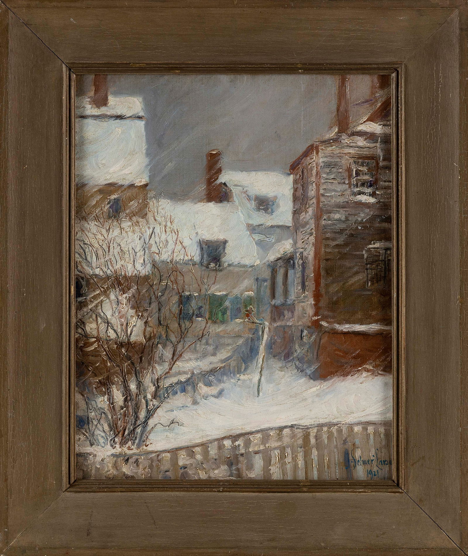 JOHAN SELMER-LARSEN (Massachusetts/Norway, 1876-1969), "Marblehead"., Oil on board, 14" x 11.5". (1 of 2)