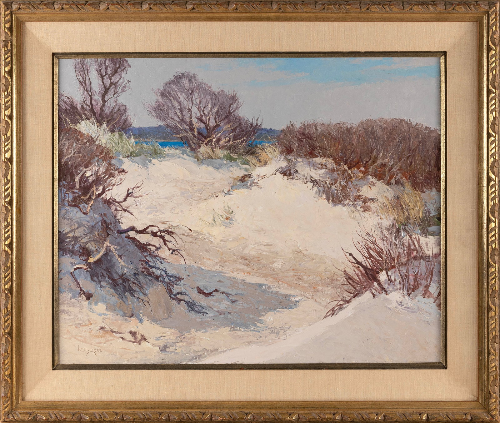 KEN GORE (Massachusetts/Illinois, 1911-1990), “Sand Dunes”., Oil on canvas laid down on: KEN GORE Massachusetts/Illinois, 1911-1990 “Sand Dunes”. Signed lower left "Ken Gore". Titled verso. Oil on canvas laid down on board, 24" x 30". Framed 32" x 38".