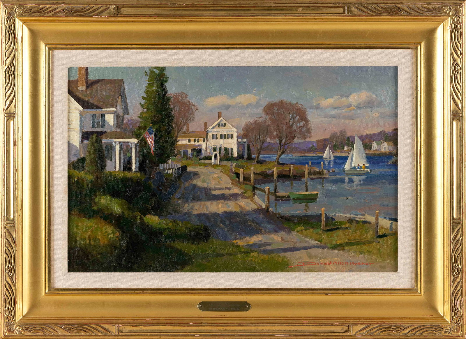 DONALD ALLEN MOSHER (Massachusetts, 1945-2014), "Early Spring Sail"., Oil on canvas, 14" x 22". (1 of 2)