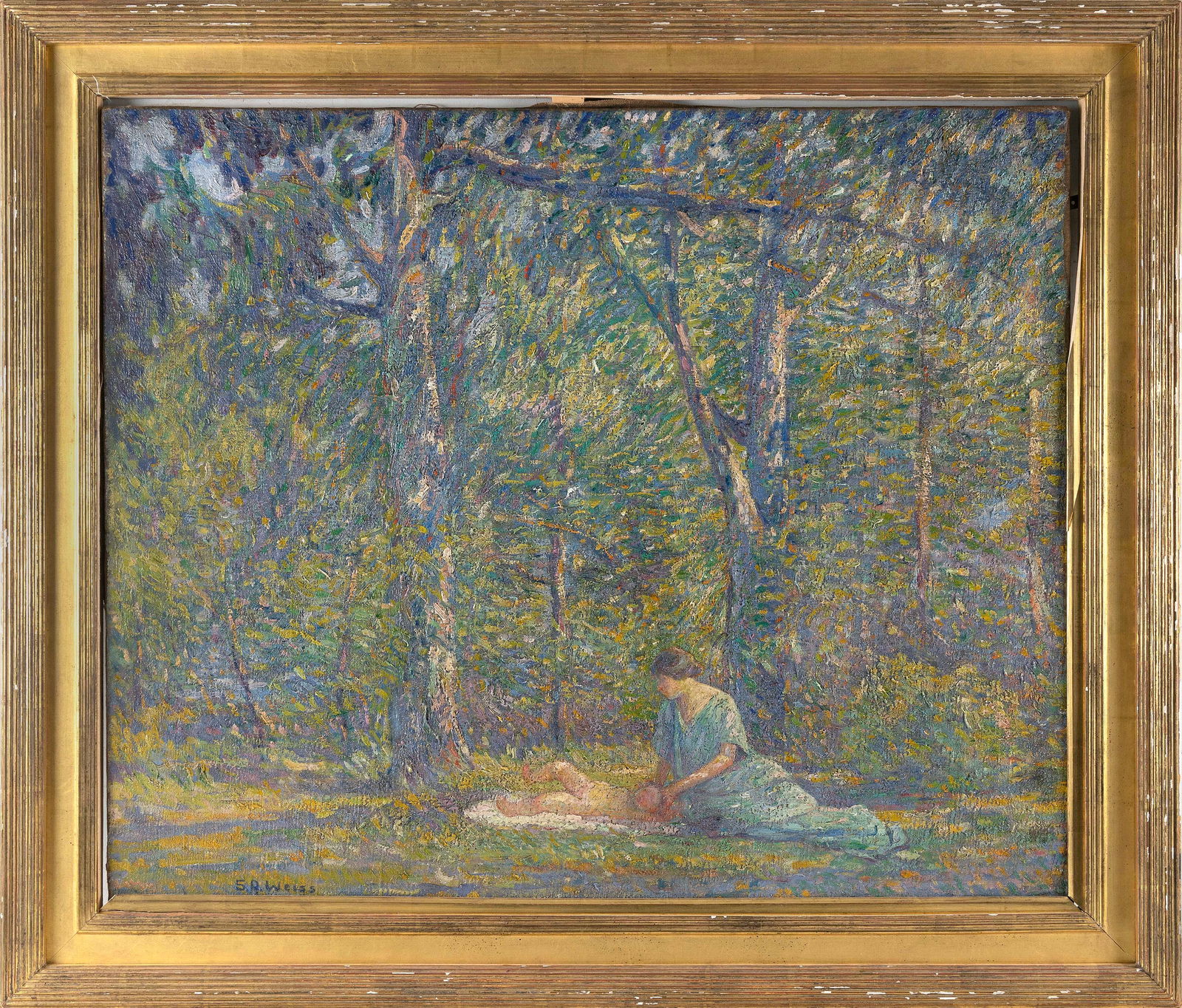 SAMUEL A. WEISS (New York/Poland, 1874-1918), Impressionist scene of a mother tending to her baby (1 of 4)