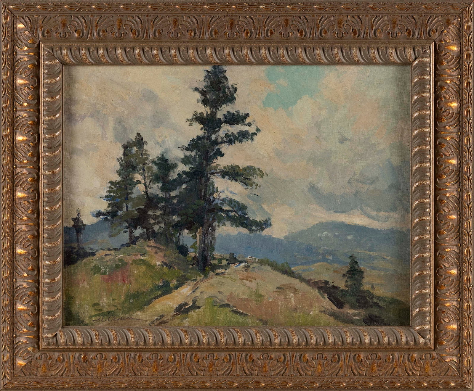 JOSEPH CONOVER (JC) CLAGHORN (Washington, D.C./Maryland/Pennsylvania, 1869-1947), “Sky […: JOSEPH CONOVER (JC) CLAGHORN Washington, D.C./Maryland/Pennsylvania, 1869-1947 “Sky […] Hill - on the road to Alford”. Signed lower left “JC Claghorn”. Titled verso. Oil on canvas bo