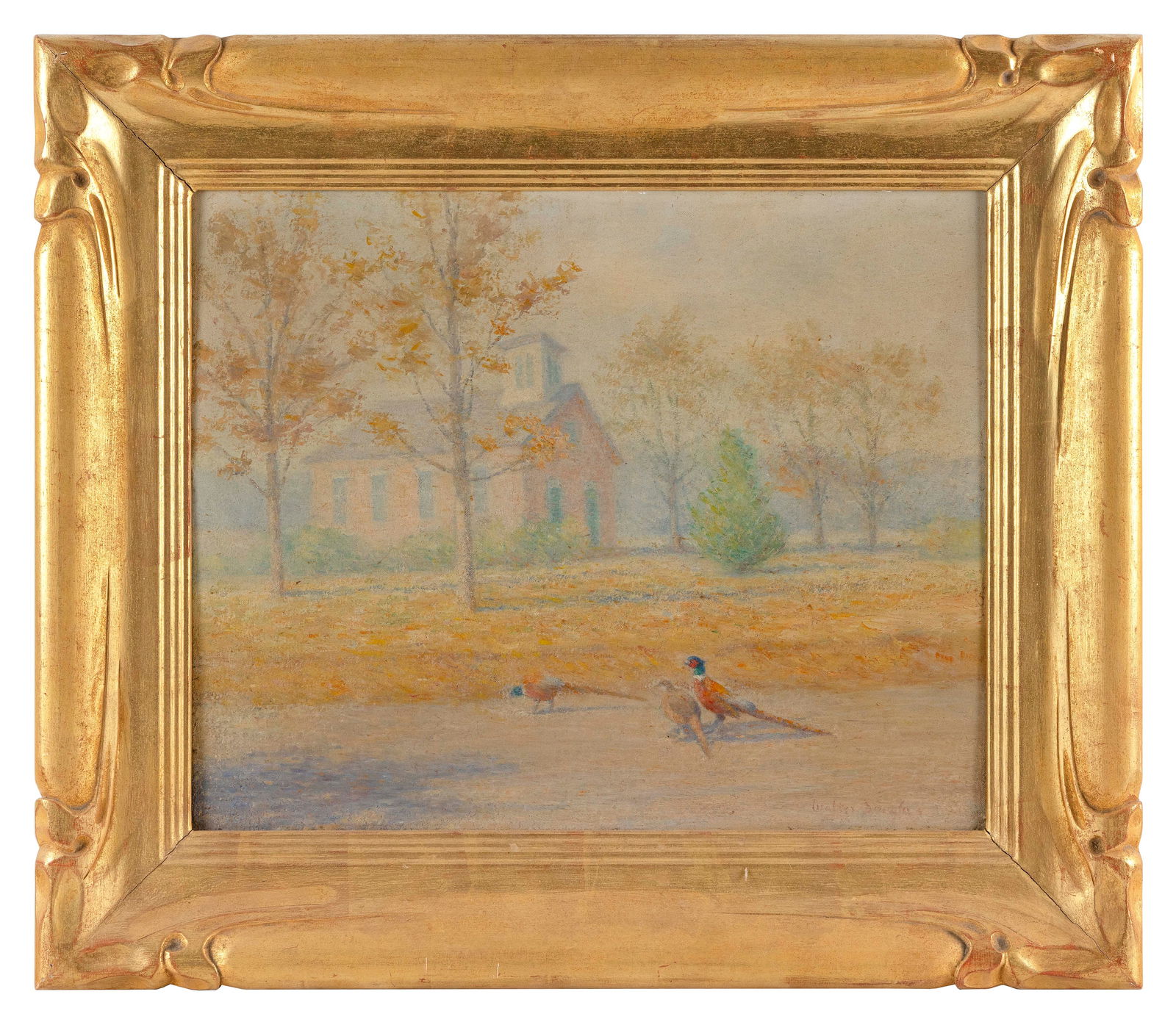 WALTER DOUGLAS (Ohio/New Jersey, 1868-1948), Landscape with pheasants and a building., Oil on canvas (1 of 2)