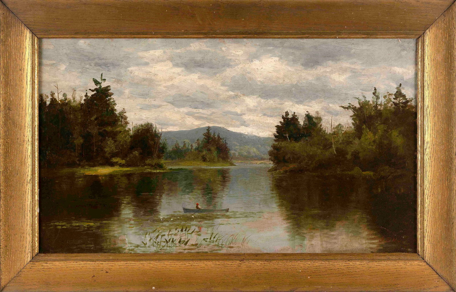 JONATHAN BRADLEY MORSE (New York/Vermont, 1834-1898), Canoeing on a mountain lake., Oil on canvas, (1 of 2)