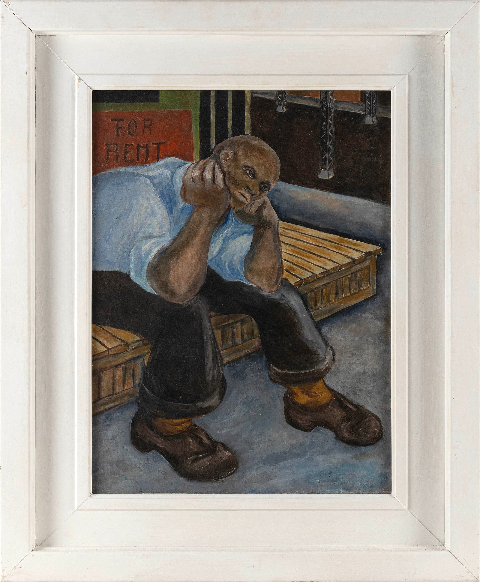 ATTRIBUTED TO FREDERICK D. JONES, JR. (Illinois, 1913-1996), "For Rent"., Oil on canvas, 24" x 18". (1 of 2)