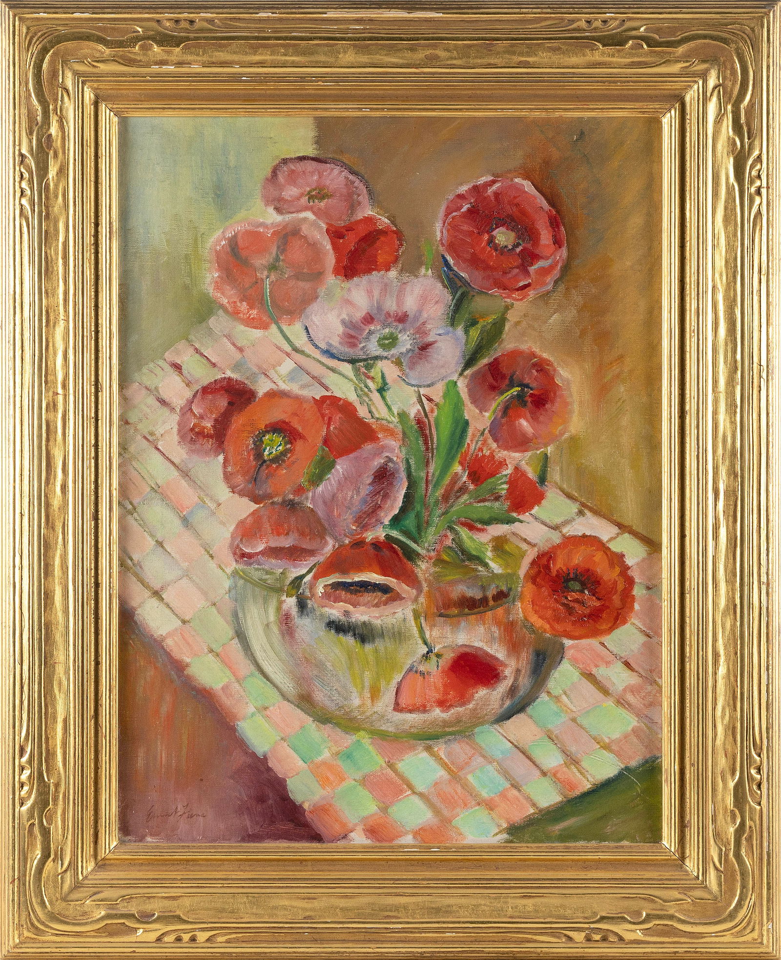 ERNEST FIENE (New York/Germany, 1894-1965), Still life of cosmos., Oil on canvas, 24" x 18". Framed (1 of 2)