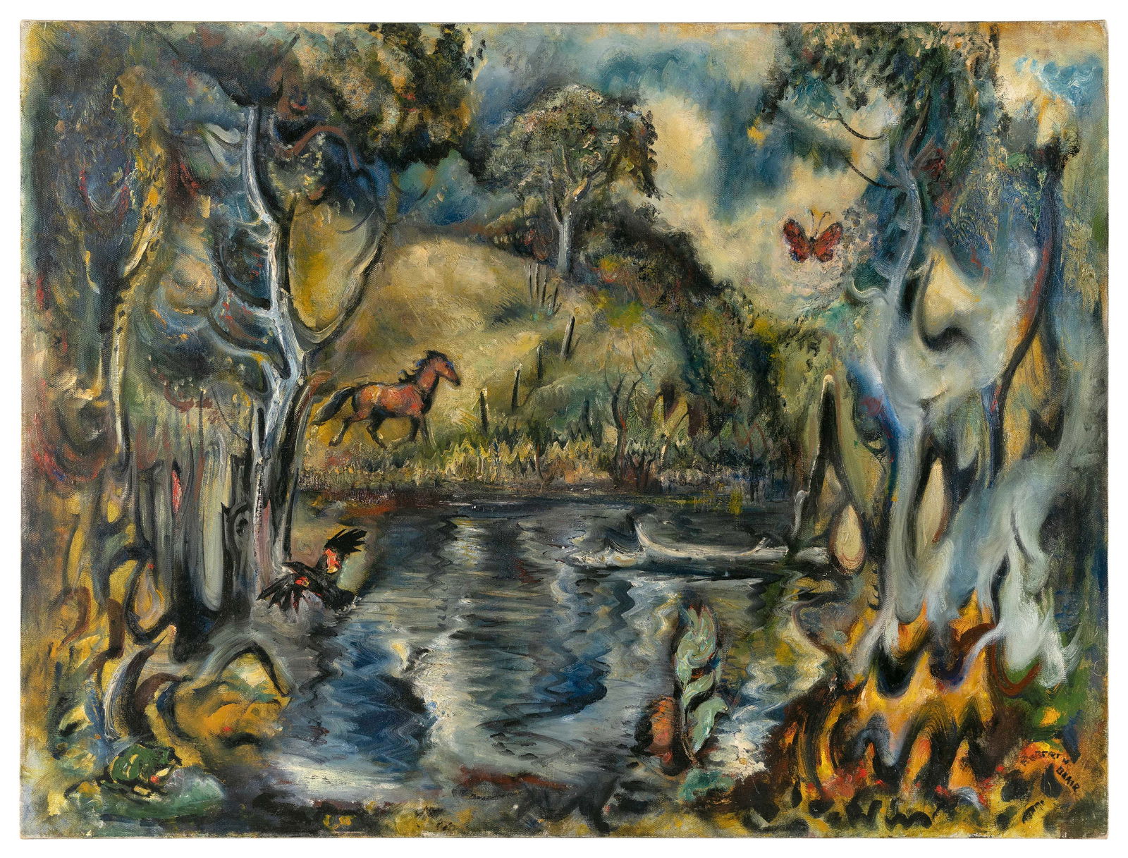 ROBERT NOEL BLAIR (New York, 1912-2002), Enchanted river landscape., Oil on canvas, 30” x (1 of 2)
