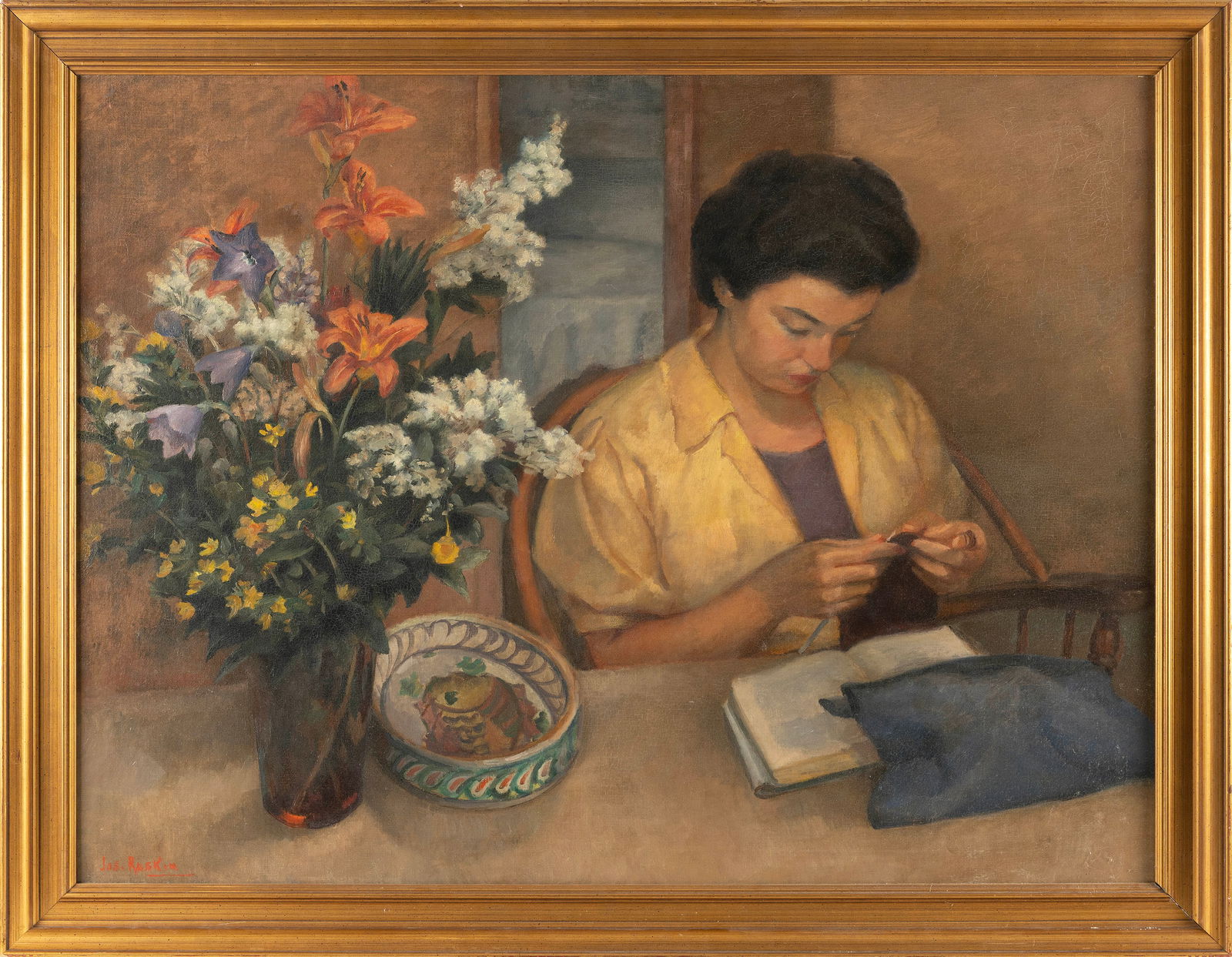 JOSEPH RASKIN (New York, 1897-1981), Portrait of a woman at a table., Oil on canvas, 29.5" x 40". (1 of 2)