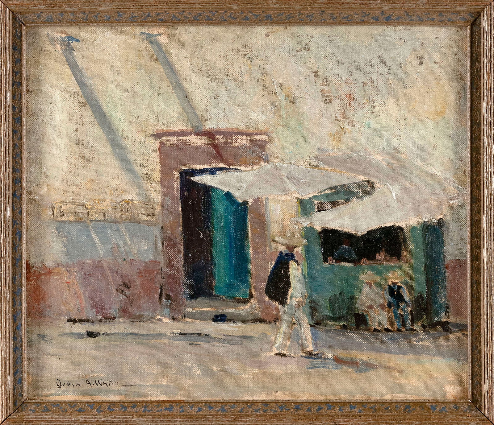 ORRIN AUGUSTINE WHITE (California/Illinois, 1883-1969), Mexican street scene., Oil on board, 10" x (1 of 2)