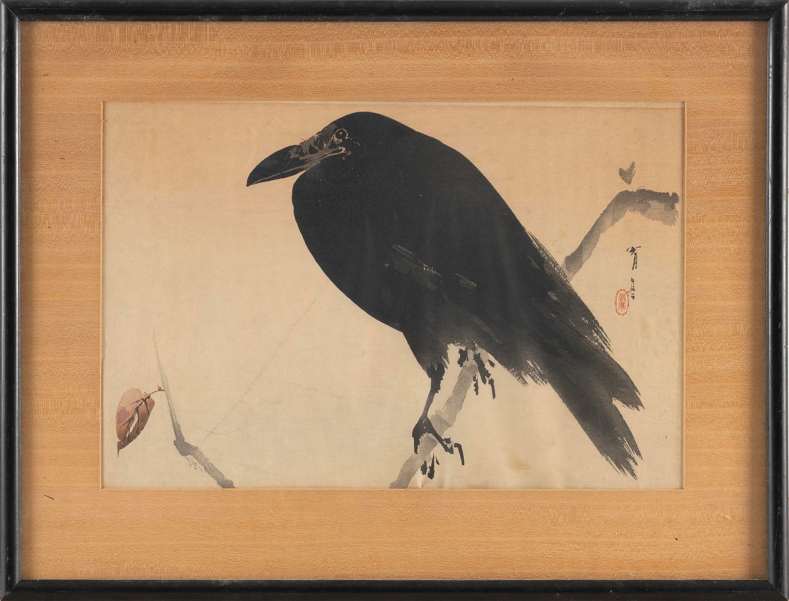 WATANABE SEITEI (Japan, 1851-1918), Raven in Sunset., Print on paper, 10" x 15". Framed 14" x 18". (1 of 2)