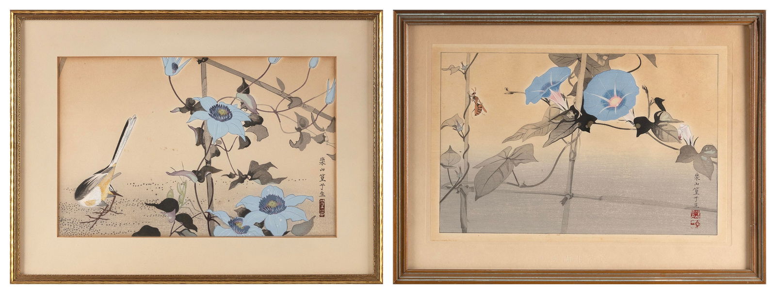 TSUCHIYA RAKUSAN (Japan, 1896-1976), Two floral and insect views:, Woodblock prints, oban yoko-e, 9" (1 of 2)