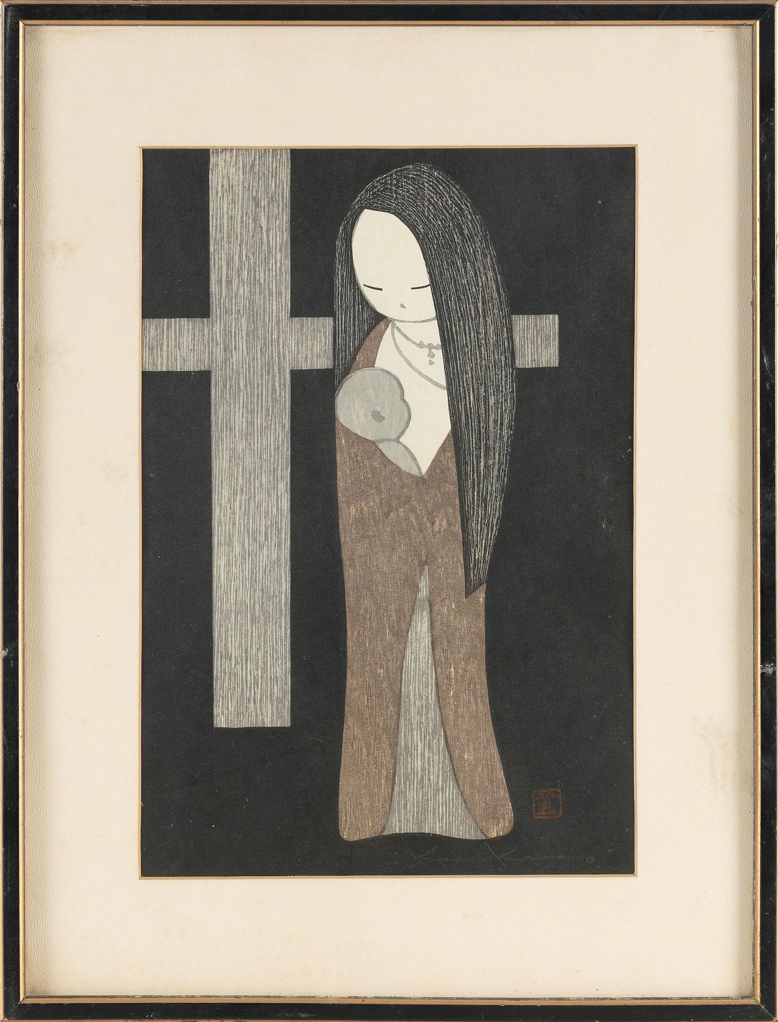 KAORU KAWANO (Japan, 1916-1965), Maria Kwannon., Woodblock print, oban tate-e, 16.5" x 11.25". (1 of 2)