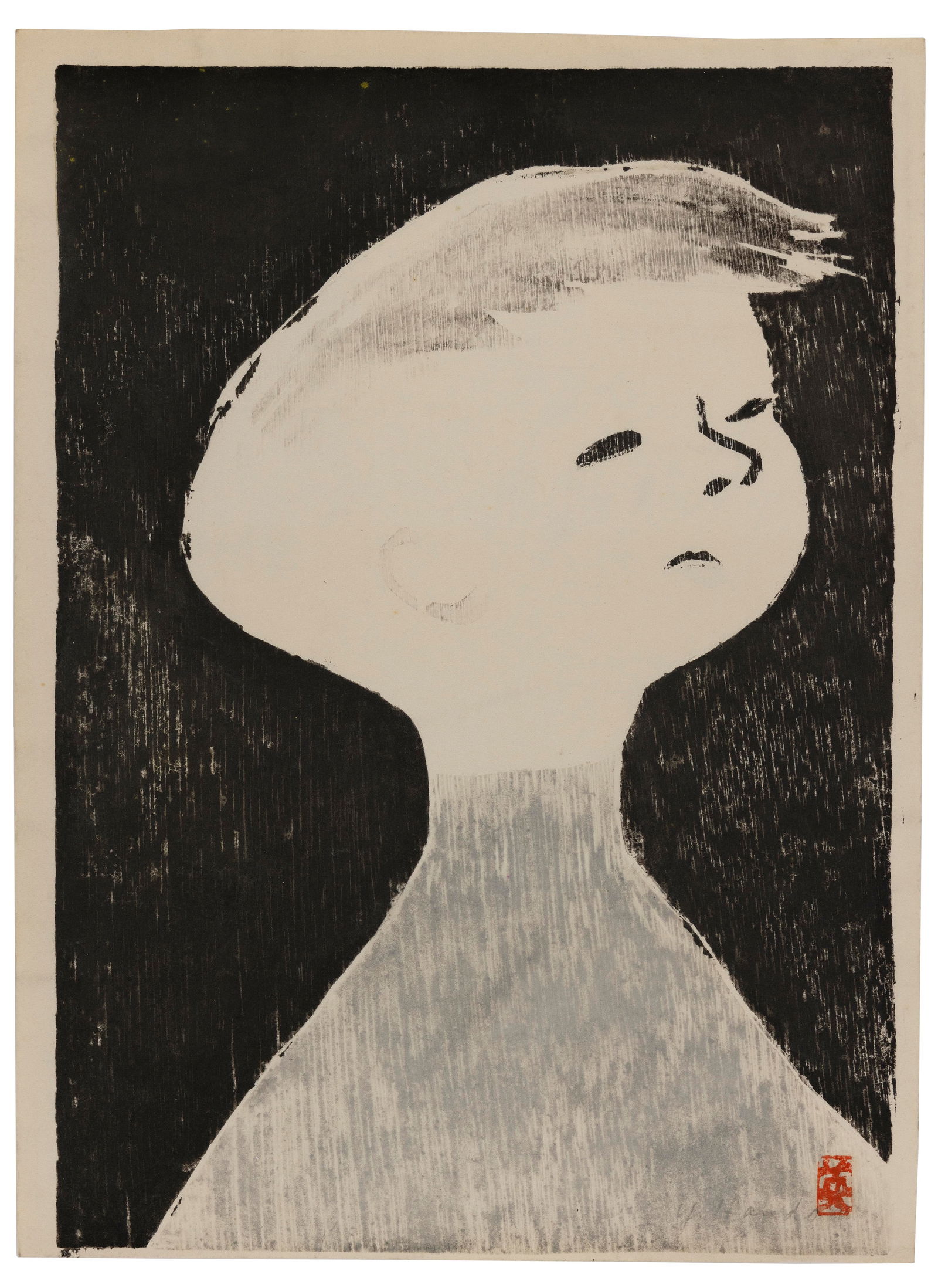 Y. HANDO (Japan, 20th Century), Portrait of a young child., Woodblock print, oban tate-e, 14" x (1 of 2)