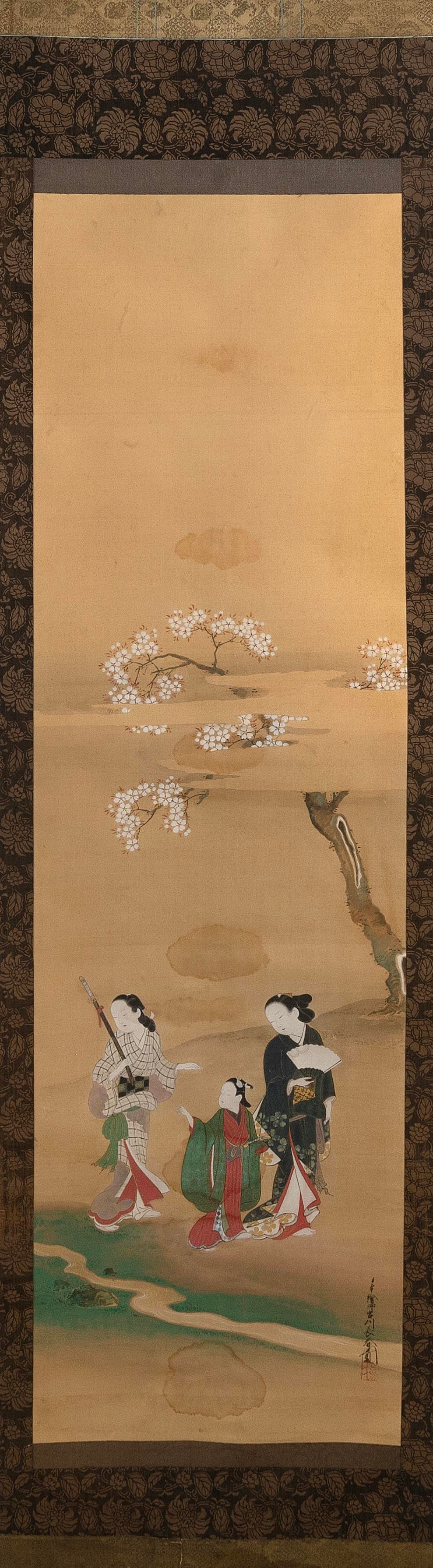JAPANESE SCROLL PAINTING OF THREE LADIES IN A LANDSCAPE Meiji Period On paper, 46" x 14". Unframed. (1 of 1)