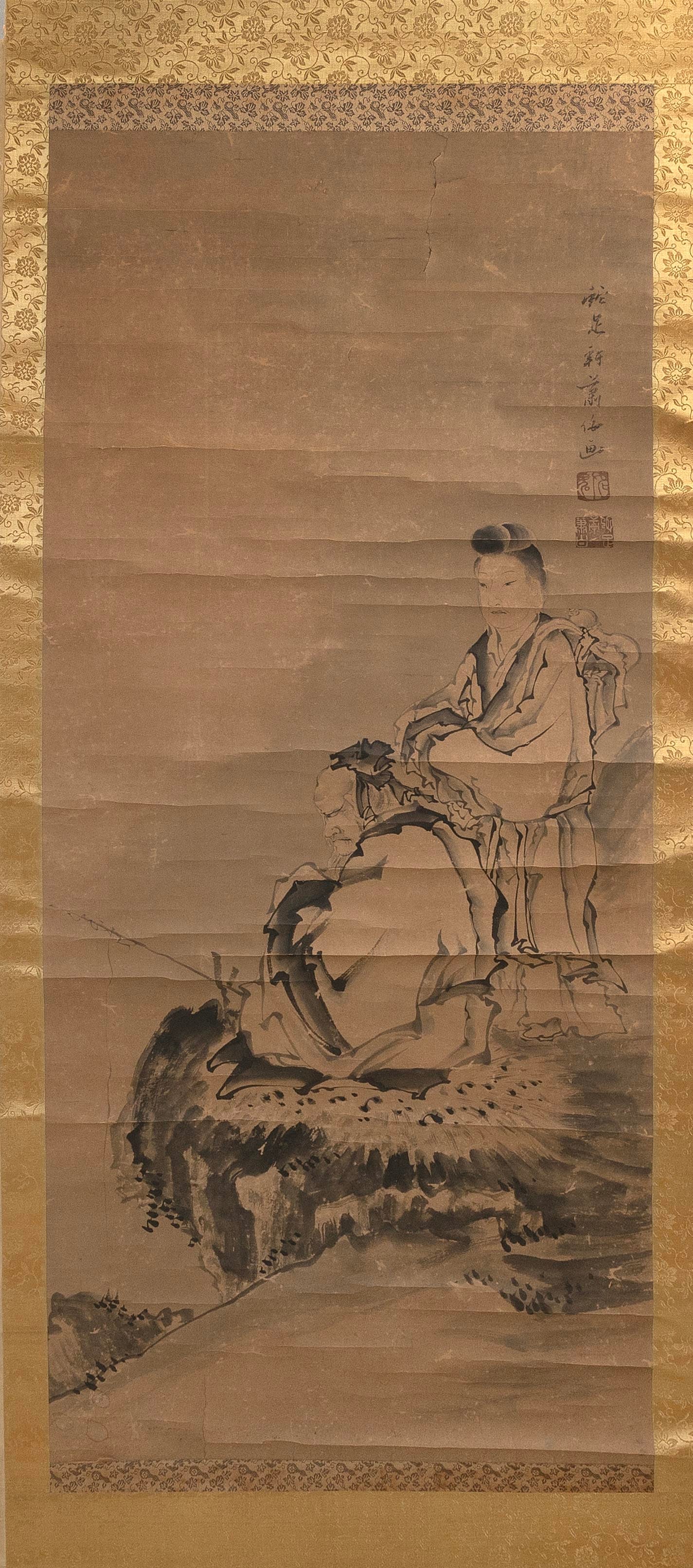 JAPANESE SCROLL PAINTING OF TWO FIGURES 18th/19th Century On paper, 45" x 20.5". Unframed. (1 of 1)