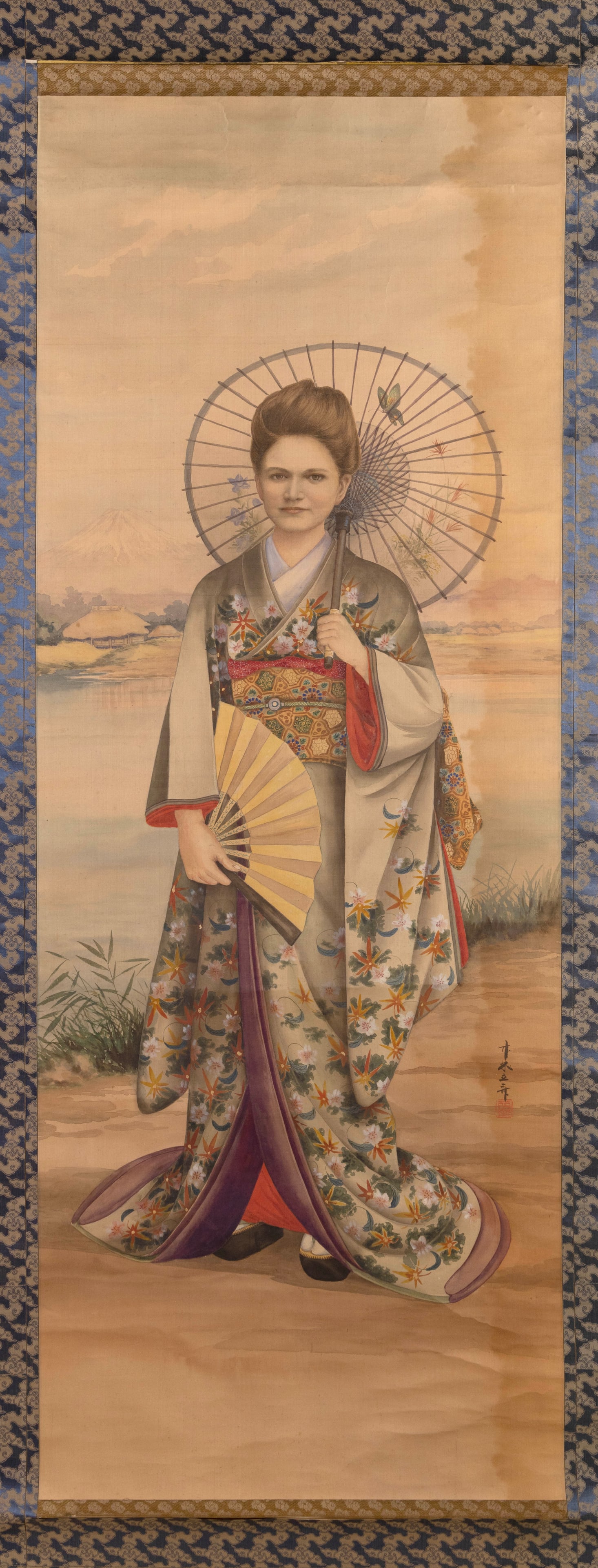 JAPANESE SCROLL PAINTING OF A WESTERN WOMAN Early 20th Century On silk, 55" x 20". Unframed. (1 of 1)