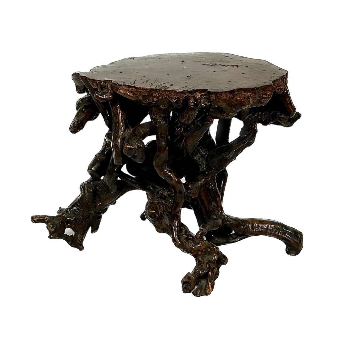 CHINESE BURLWOOD LOW STAND 19th Century Height 15". (1 of 5)