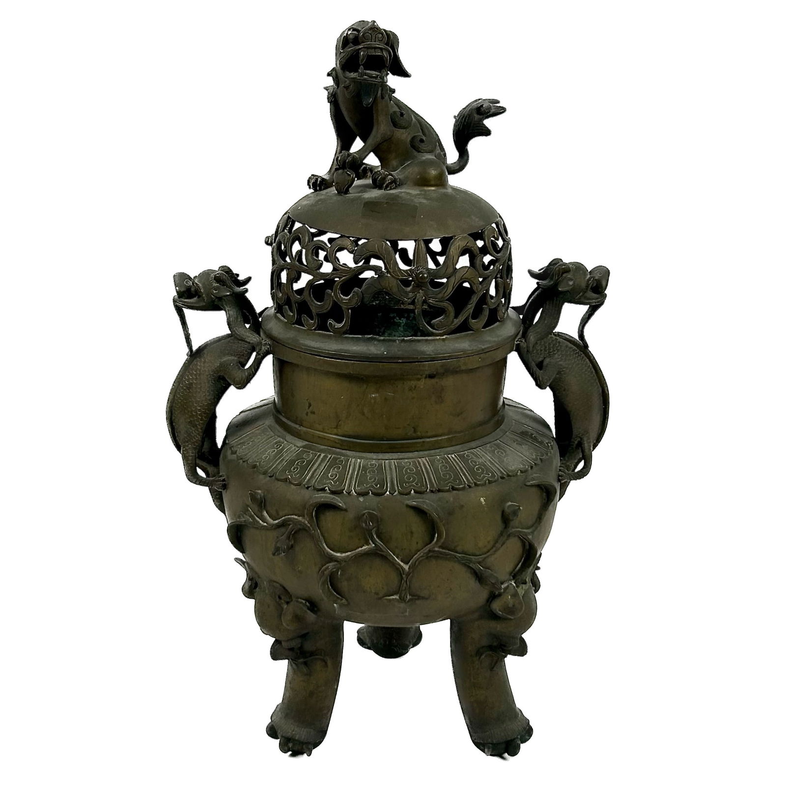 CHINESE BRONZE CENSER Early 20th Century Height 23". Length across the handles 12". (1 of 6)