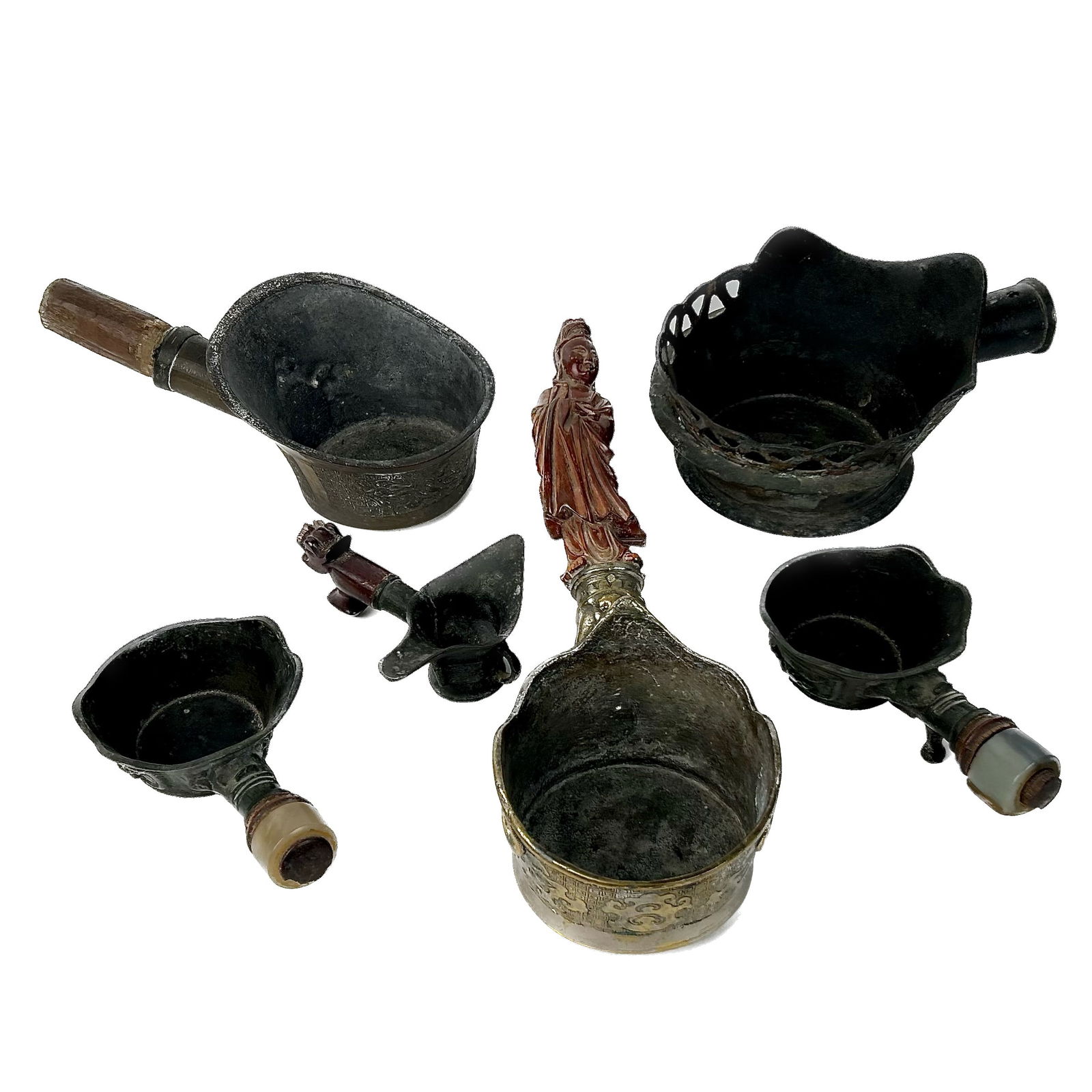 SIX CHINESE METAL SILK IRONS Lengths from 5.5" to 11.5". (1 of 20)