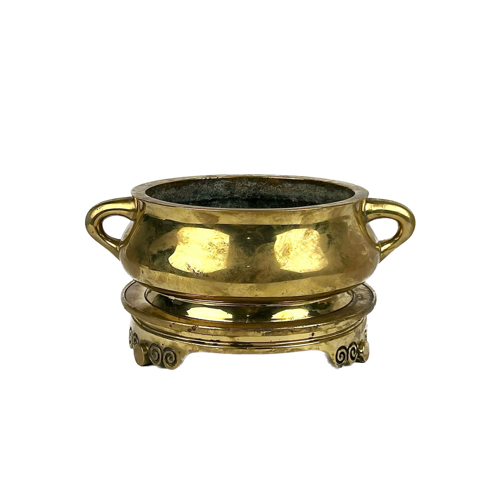 CHINESE BRONZE BOWL ON STAND 19th Century or Earlier Height 6.75". Total diameter 14.25". (1 of 7)