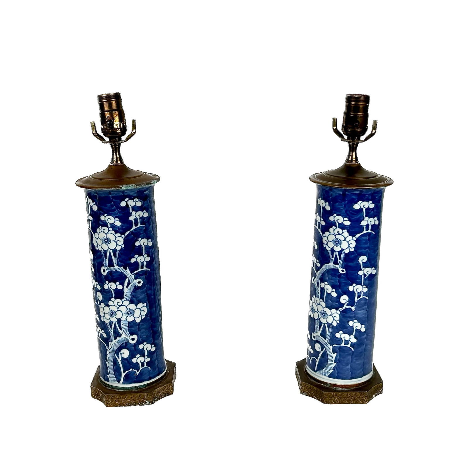 PAIR OF CHINESE HAWTHORN PATTERN CYLINDRICAL VASES MOUNTED AS TABLE LAMPS Late 19th/Early 20th (1 of 11)