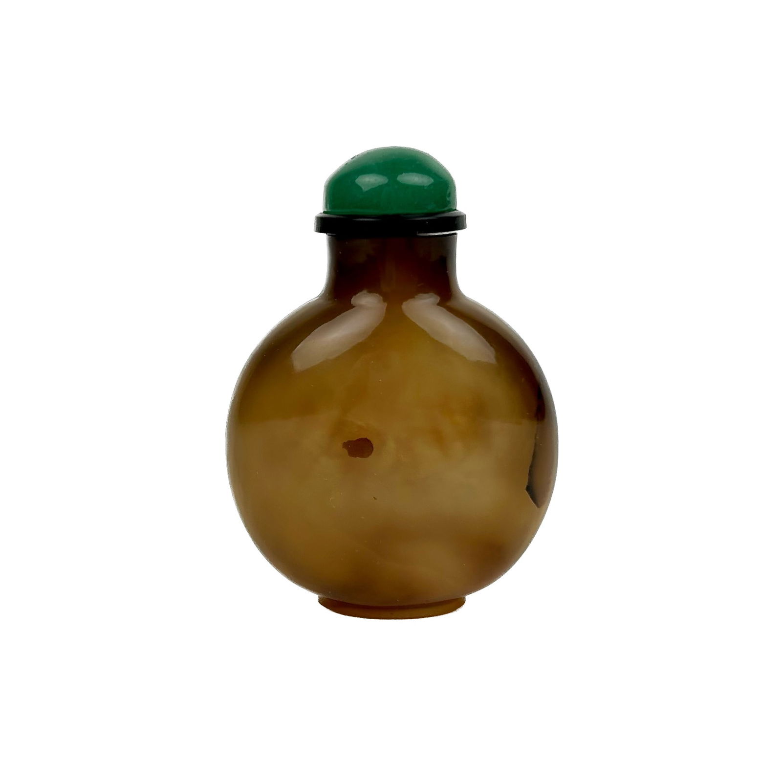 CHINESE SHADOW AGATE SNUFF BOTTLE Late 19th Century Height 3". Green stone stopper. (1 of 6)