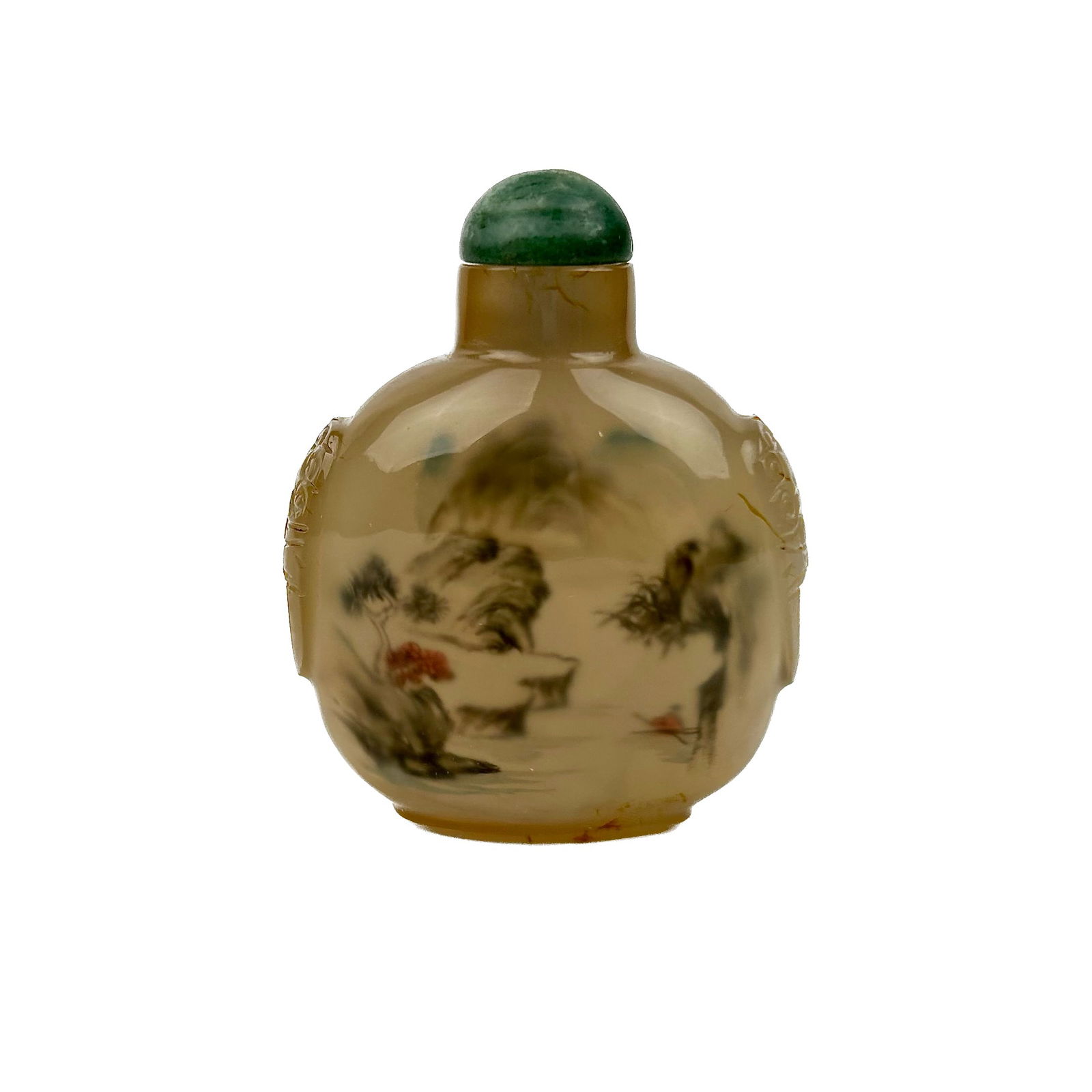 CHINESE INTERIOR-PAINTED GLASS SNUFF BOTTLE Late 19th Century Height 2.75". Green jade stopper. (1 of 7)