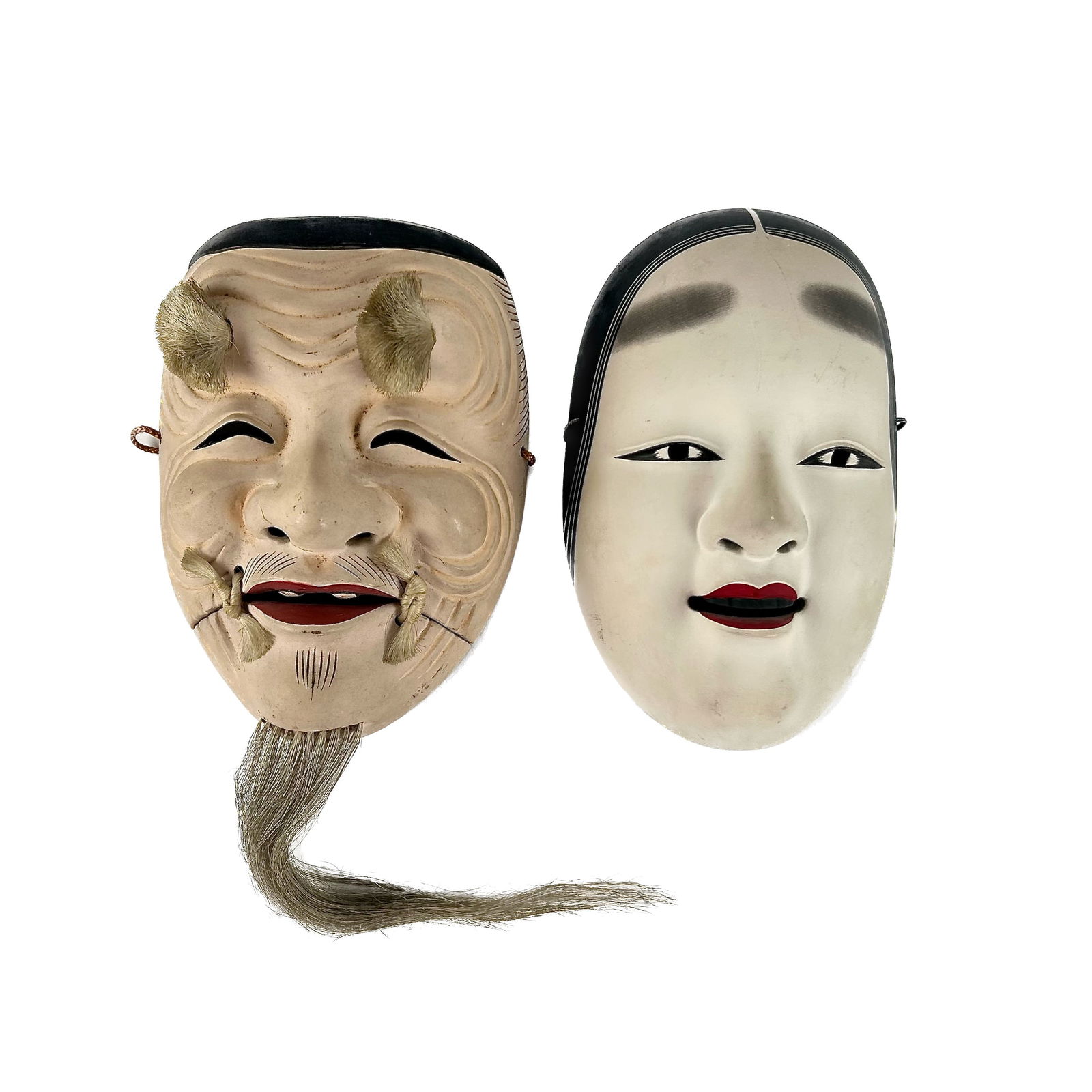 TWO JAPANESE WOOD NOH MASKS 20th Century (1 of 7)