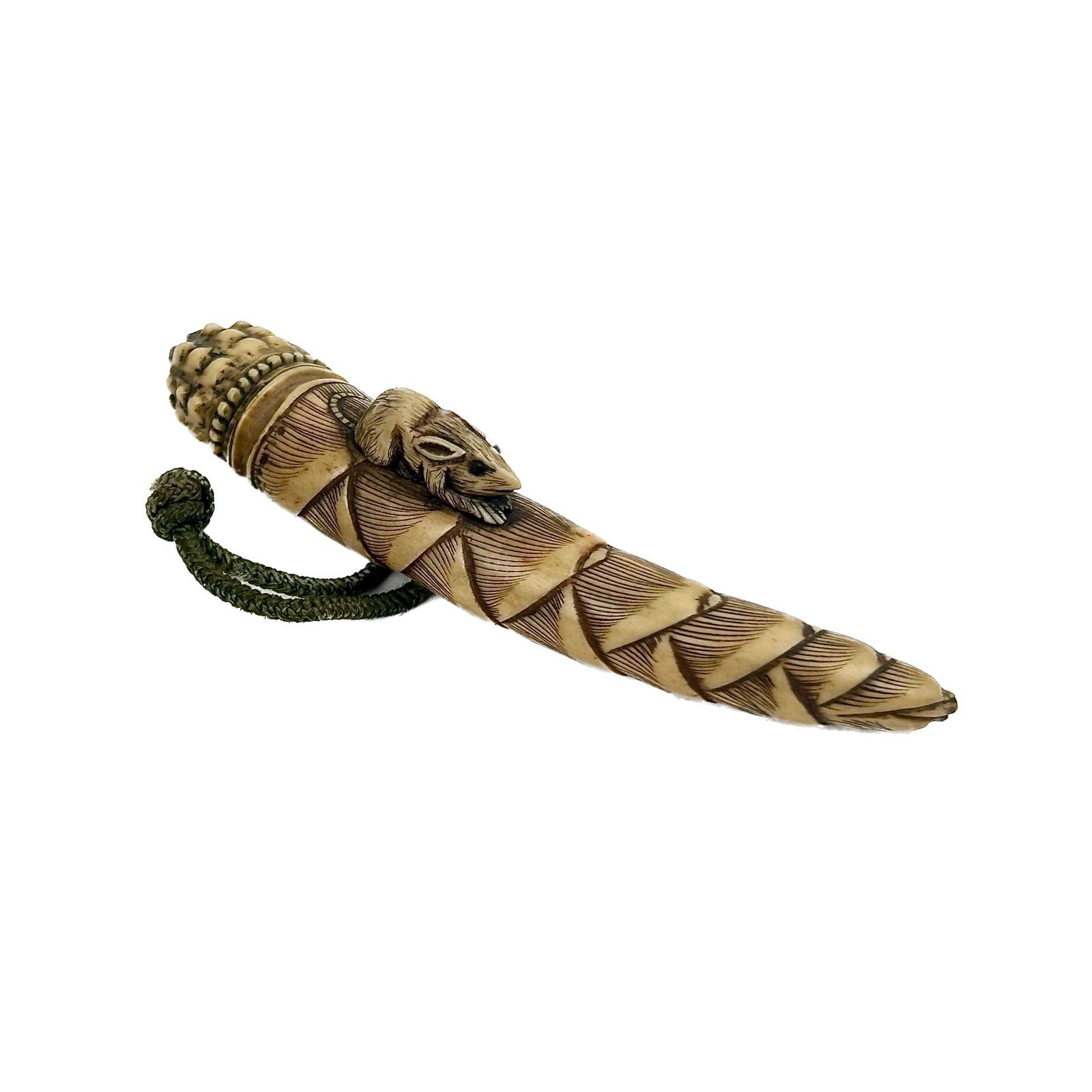 JAPANESE CARVED IVORY NETSUKE 19th Century Length 4.5". (1 of 4)