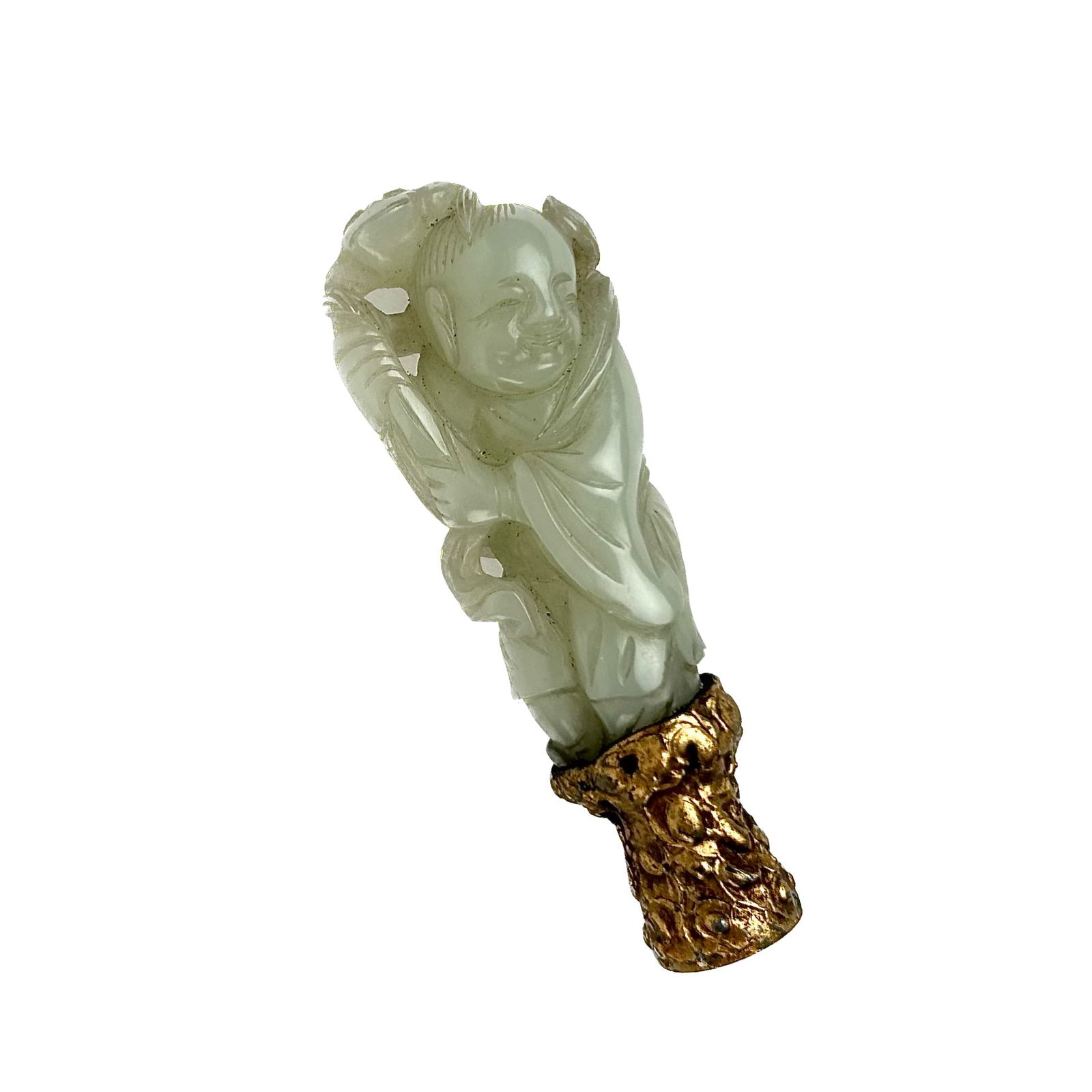 CHINESE PALE GREEN JADE FIGURAL CARVING 19th Century Jade length 2.5". Total length 3". (1 of 10)