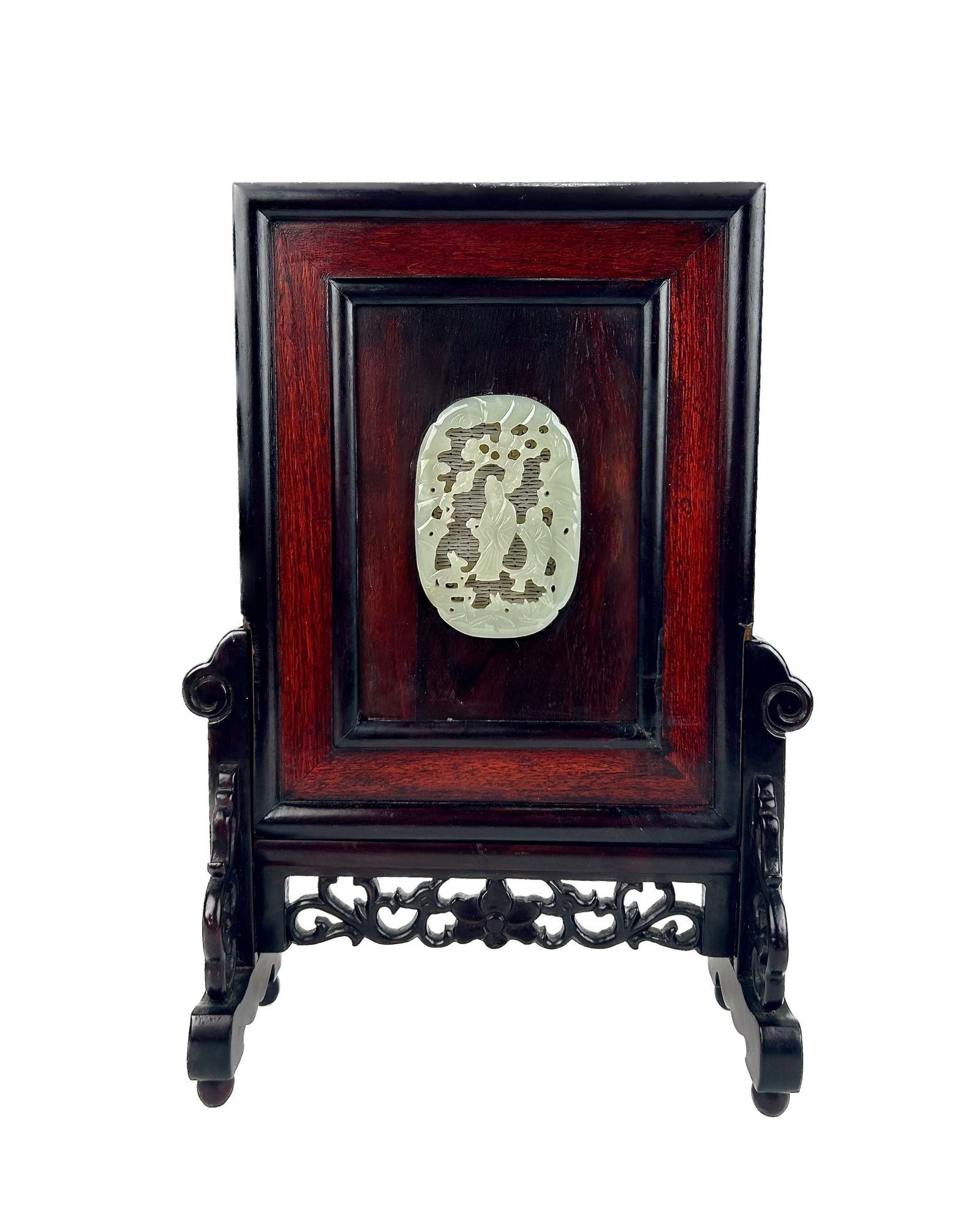 CHINESE ROSEWOOD TABLE SCREEN Late 19th/Early 20th Century Height 15". Width 10.5". Depth 4". Plaque (1 of 6)