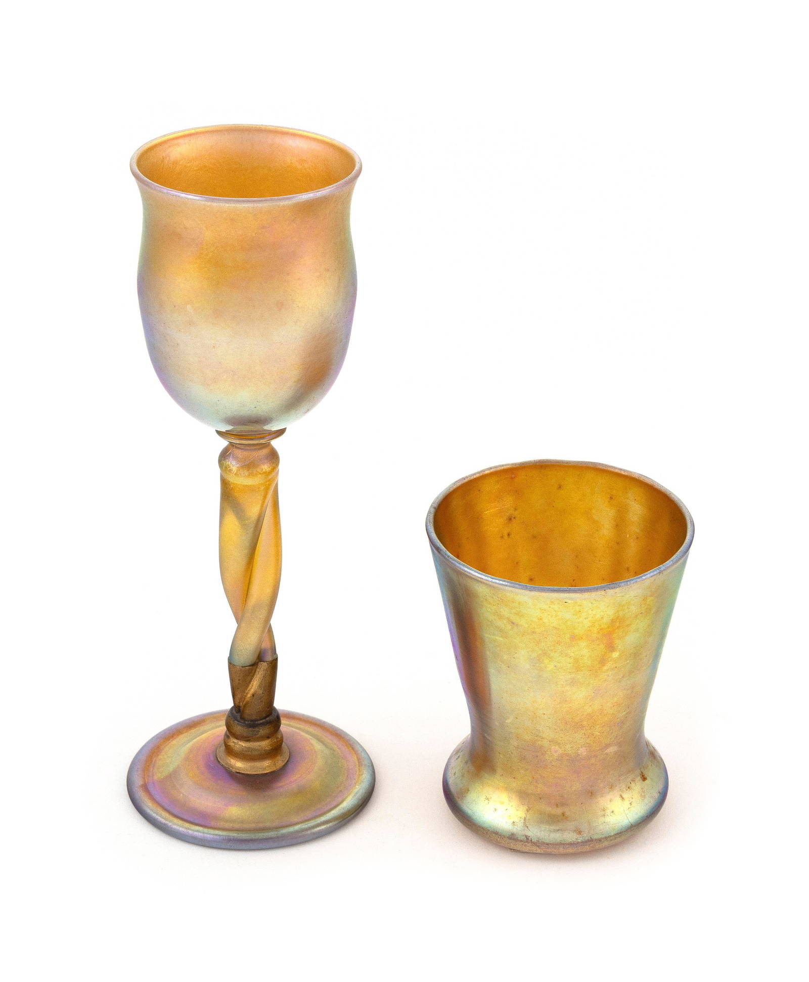 Two Pieces Of Iridescent Gold Art Glass America, Early 20th Century