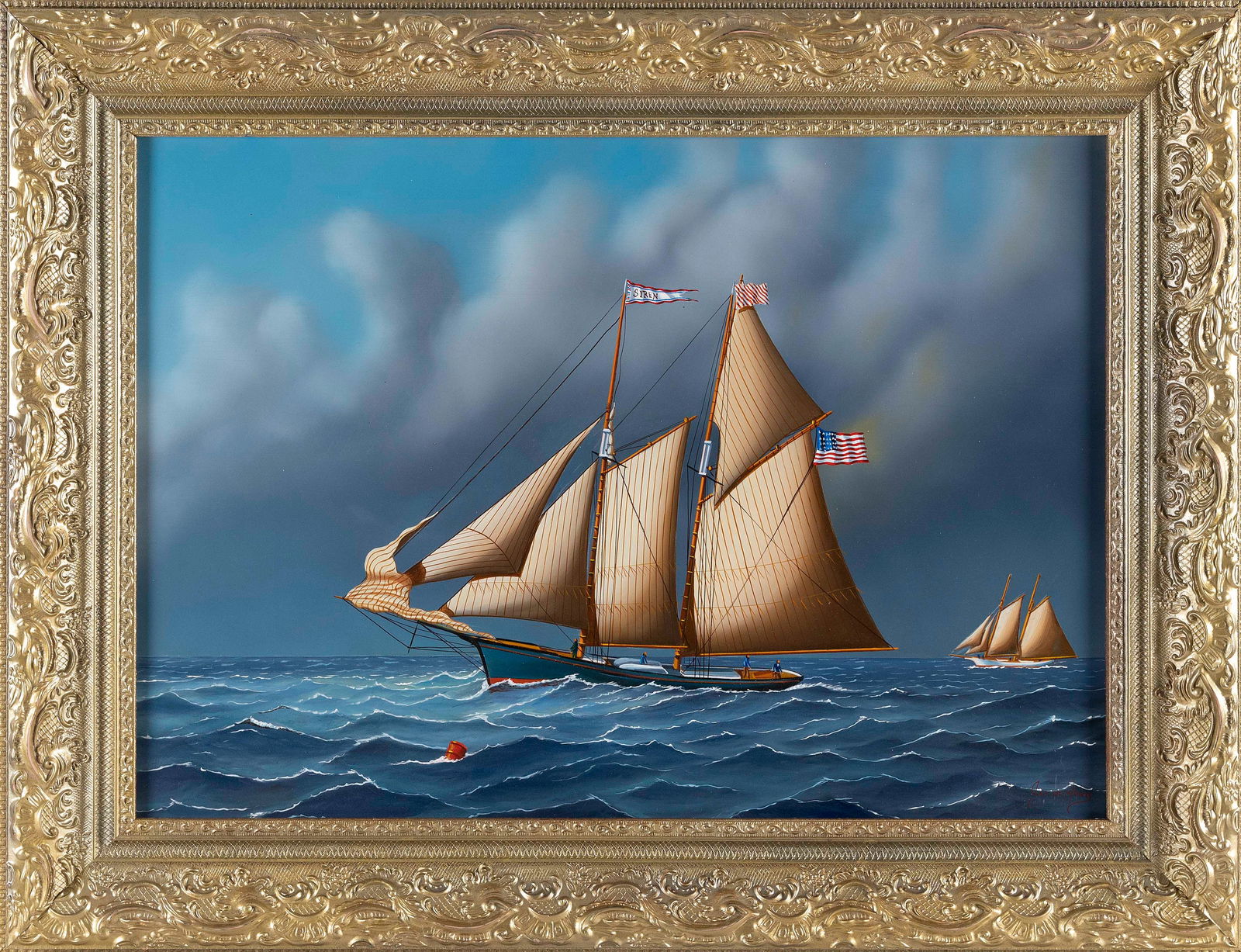 JEROME HOWES (New York/Massachusetts, 1955-), The two-masted ship "Siren"., Oil on masonite, 20" x (1 of 2)