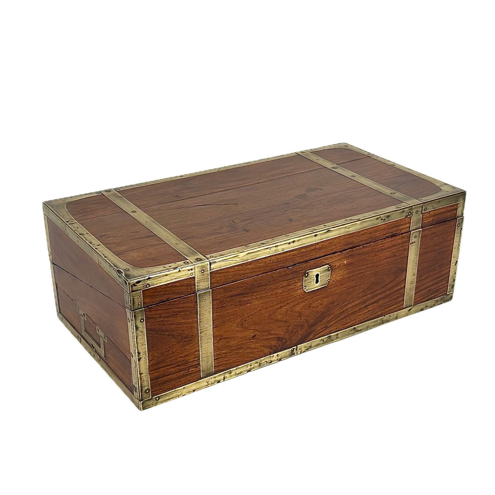 BRASS-BOUND MAHOGANY LAP DESK 19th Century Height 6.25". Width 19". Depth 10". (1 of 3)