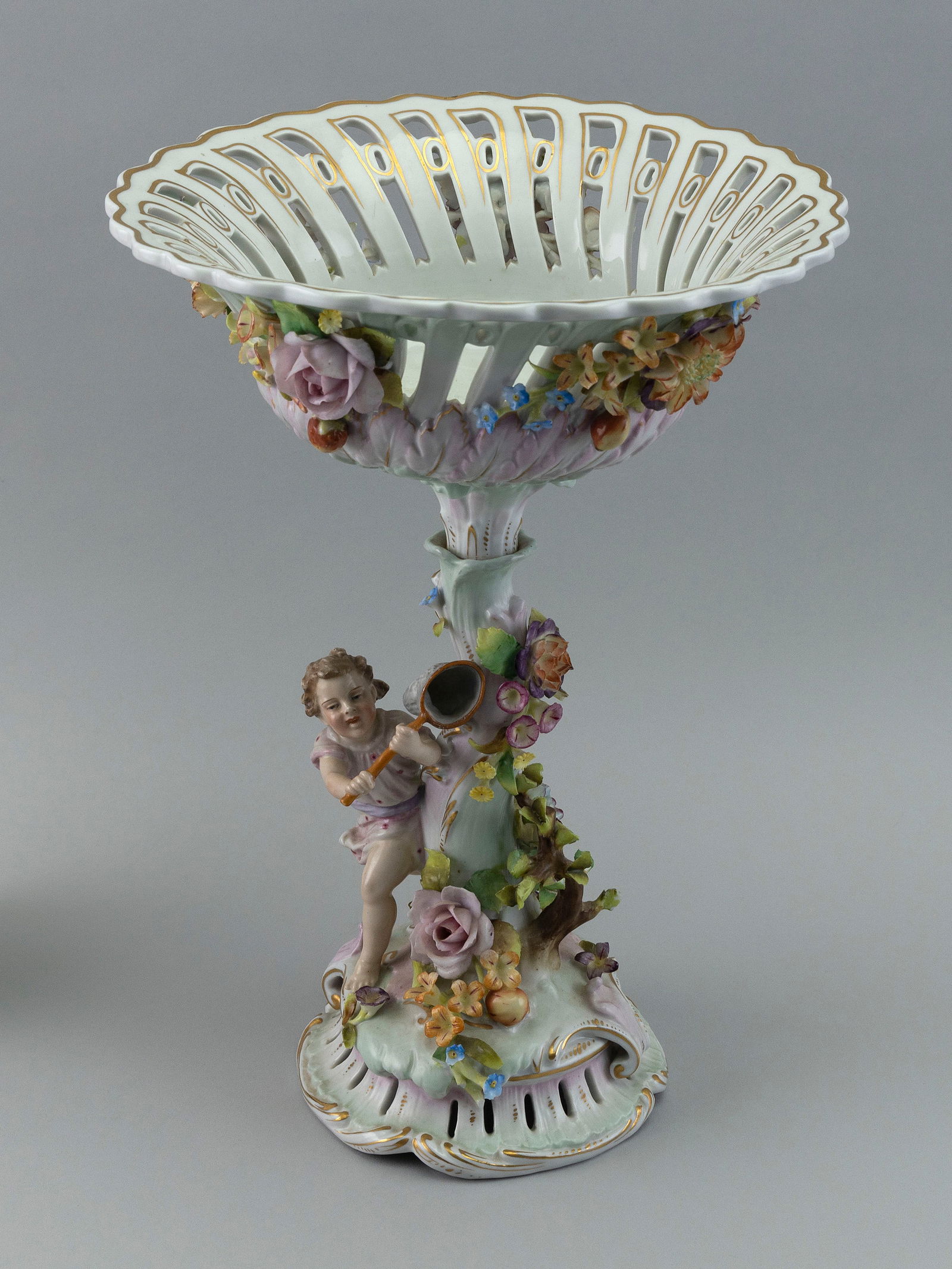 SITZENDORF PORCELAIN COMPOTE Germany, 19th Century Height 14.5". (1 of 3)
