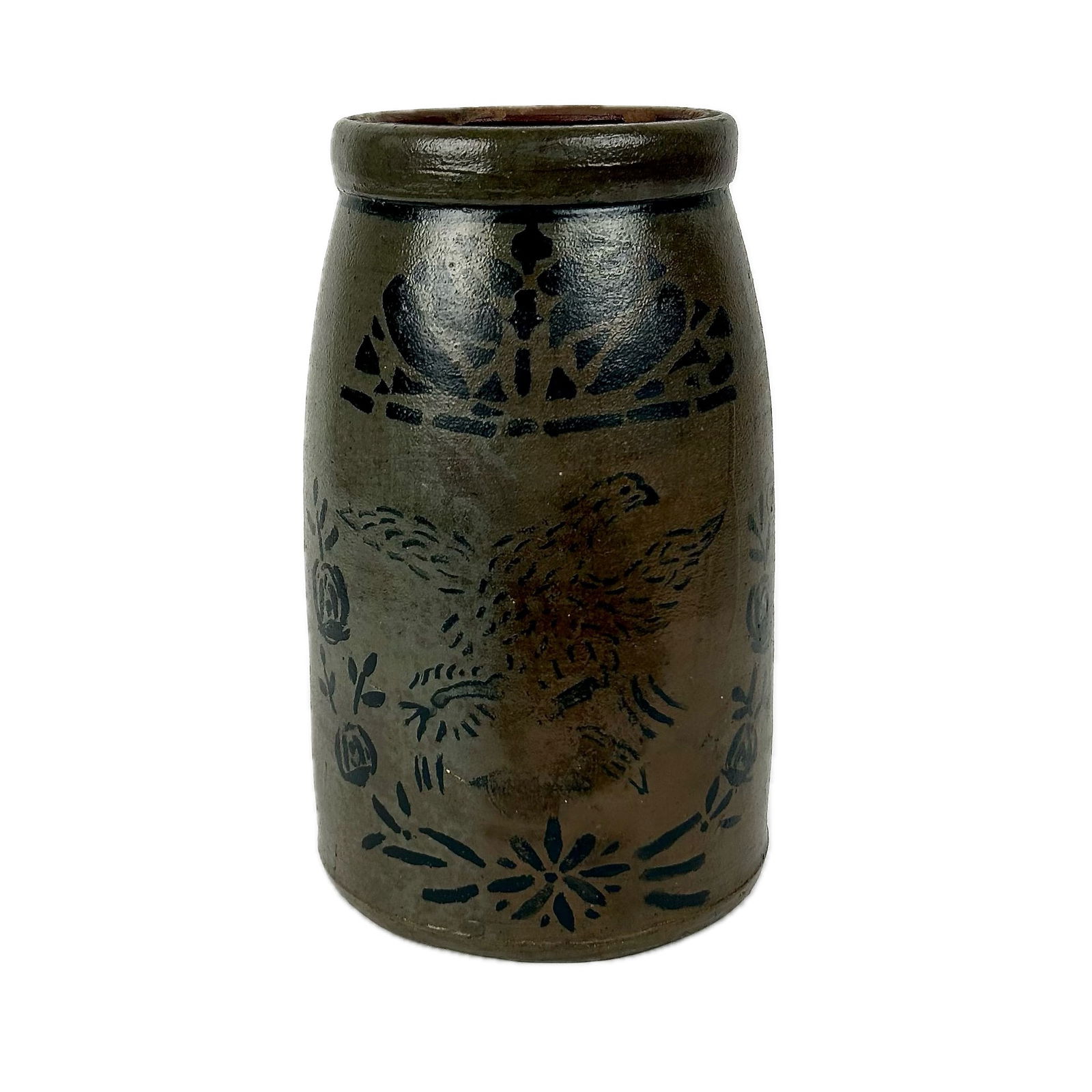 STONEWARE BUTTER CROCK 19th Century Height 10.5". Diameter 6". (1 of 6)