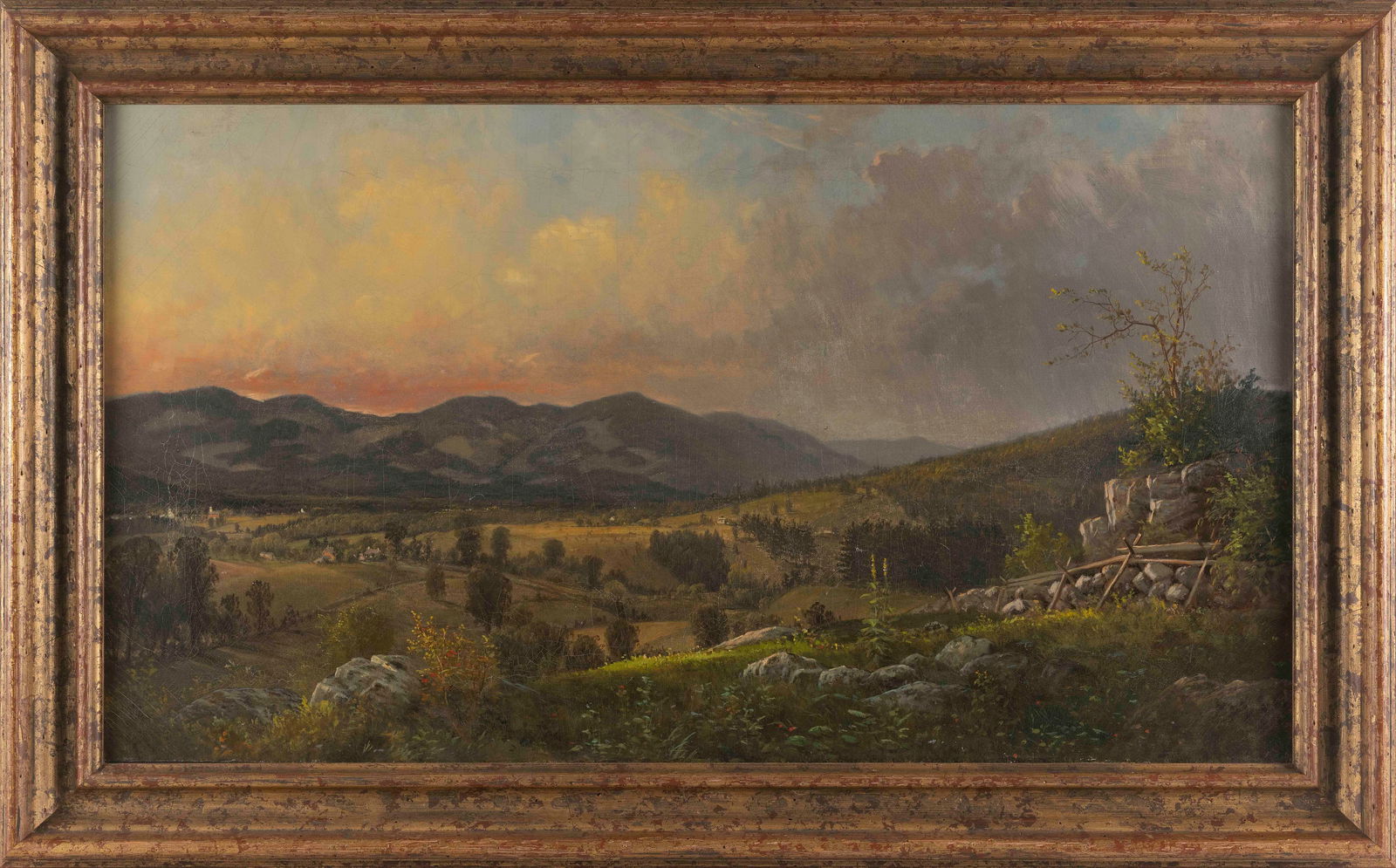 AMERICAN SCHOOL (19th Century,), Sunset over a panoramic landscape., Oil on canvas, 20" x 36". (1 of 5)