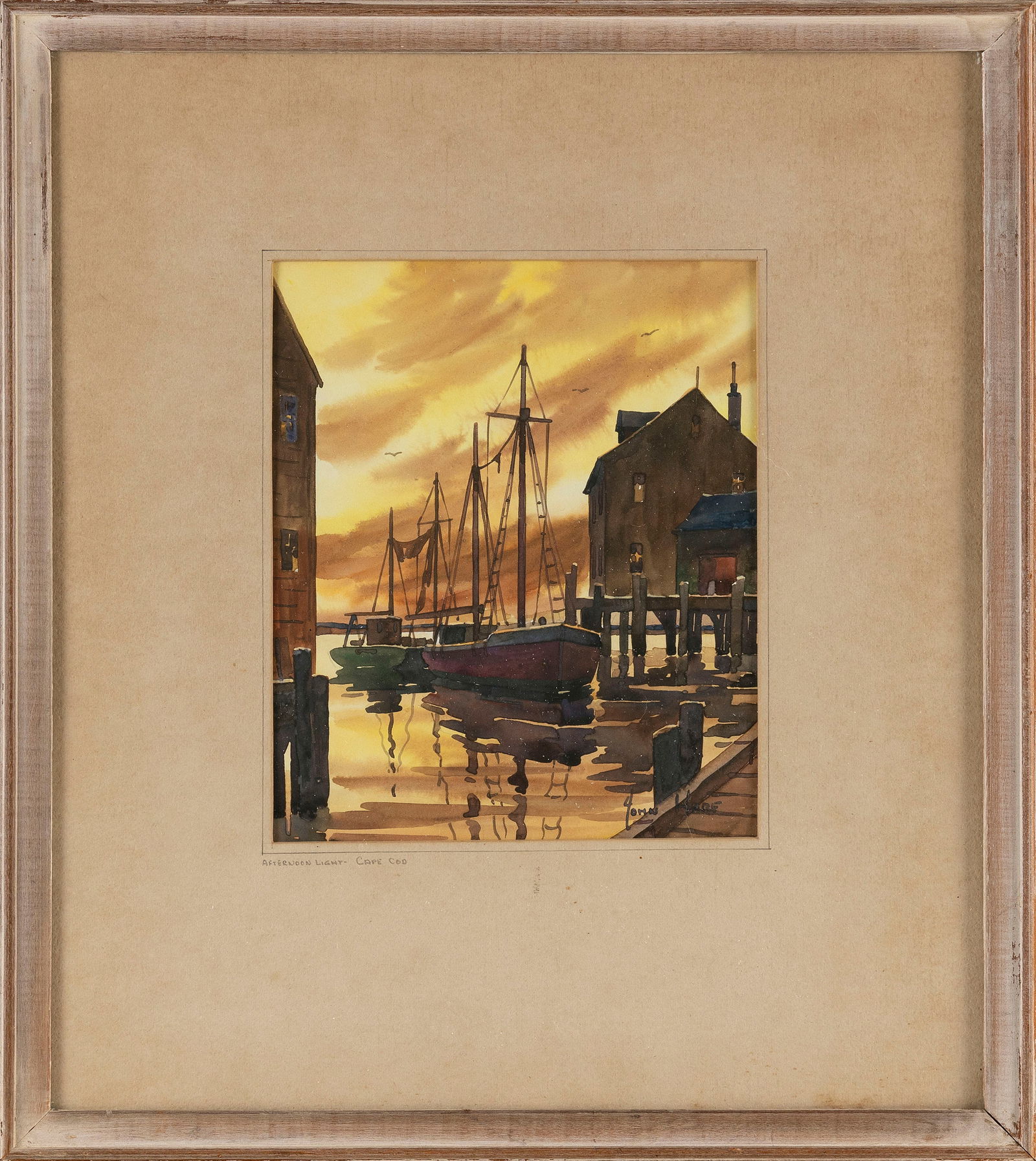 JOHN CUTHBERT HARE (Massachusetts/Florida, 1908-1978), "Afternoon Light - Cape Cod"., Watercolor on: JOHN CUTHBERT HAREMassachusetts/Florida, 1908-1978"Afternoon Light - Cape Cod". Signed "John Hare" lower right. Titled on mat lower left.Watercolor on paper, 7.75" x 6.5" sight. Framed 15.5" x 14".