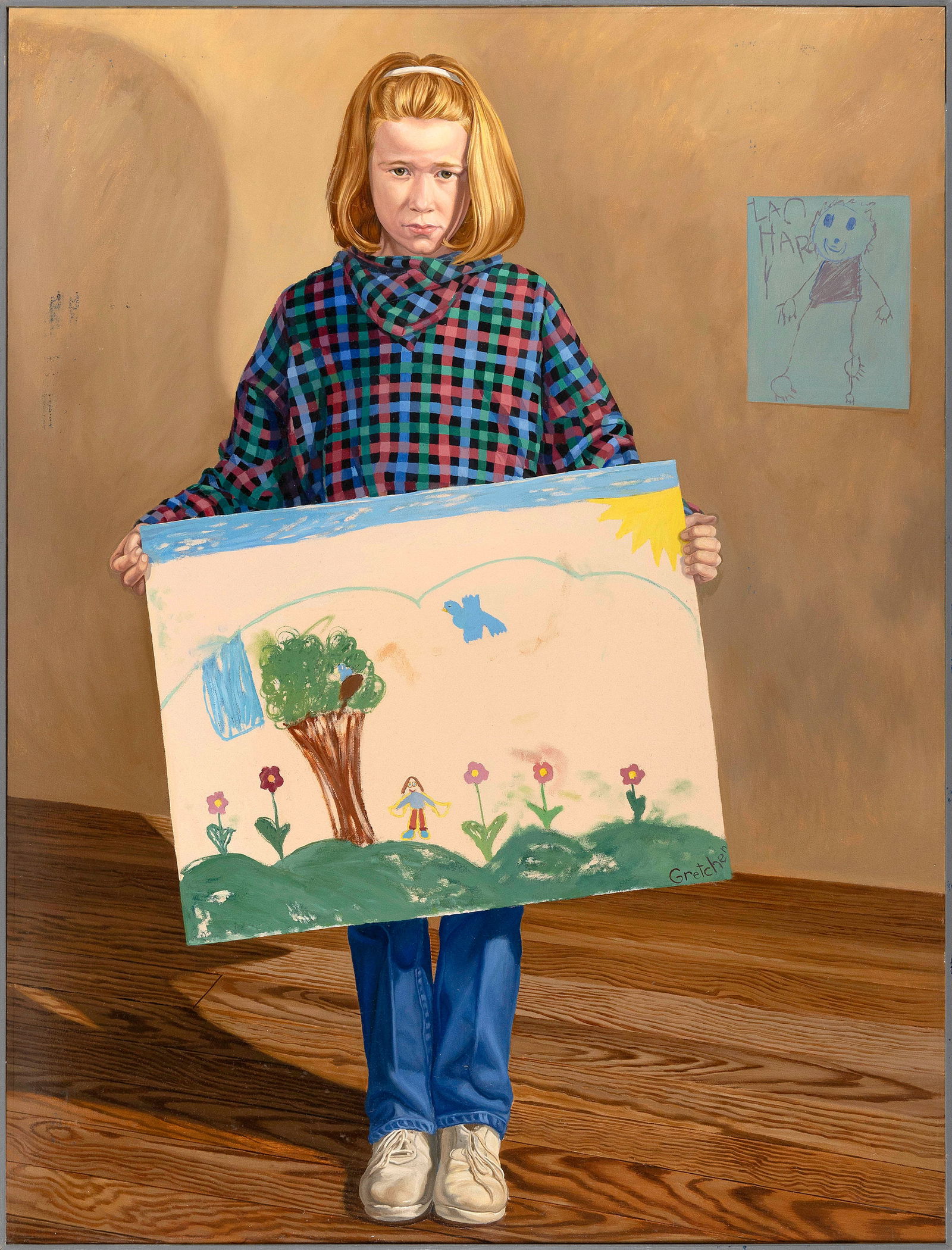 DANA VAN HORN (California, 1950-), Gretchen Stark, 1987., Oil on masonite, 48.75" x 36.75". Framed: DANA VAN HORNCalifornia, 1950-Gretchen Stark, 1987. Unsigned. Identified and titled on label verso.Oil on masonite, 48.75" x 36.75". Framed 49.5" x 37.5".