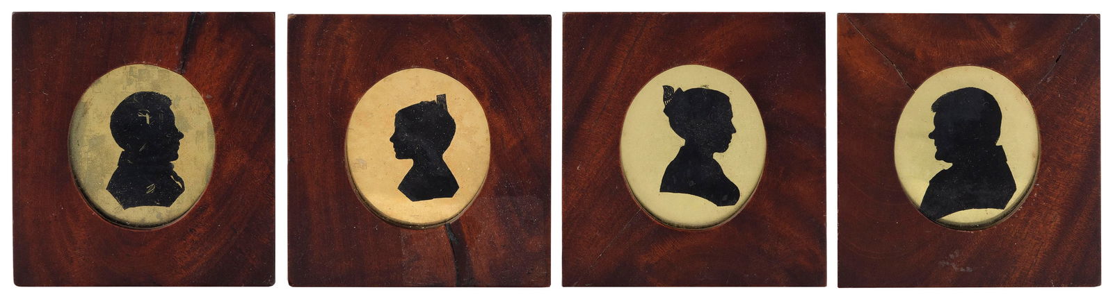 SET OF FOUR PETITE SILHOUETTES England, 19th Century 1.75" x 1.5" sight. Framed 3" x 2.75". (1 of 2)