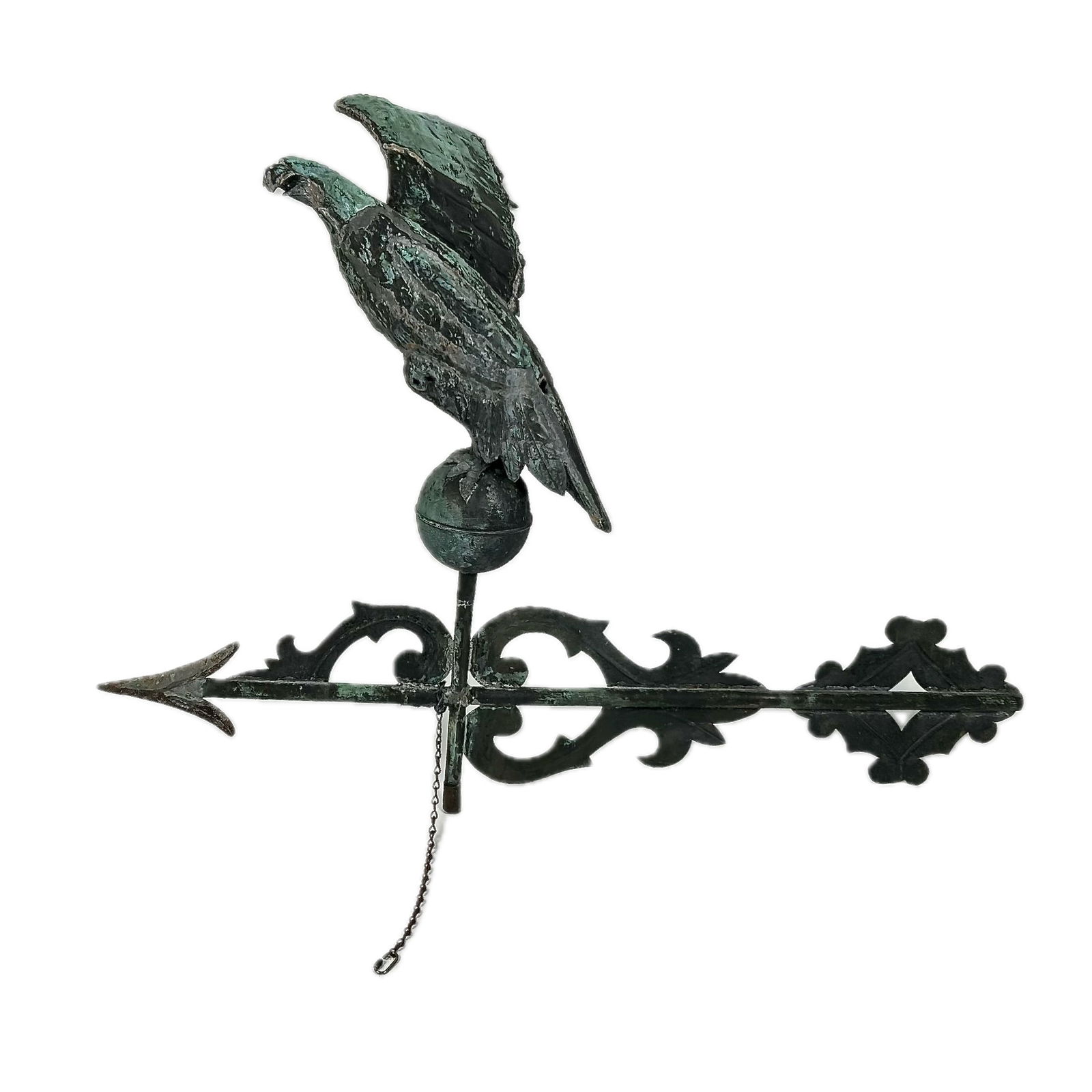 COPPER EAGLE AND BANNERETTE WEATHER VANE 19th Century Height 36". Length 50". (1 of 2)