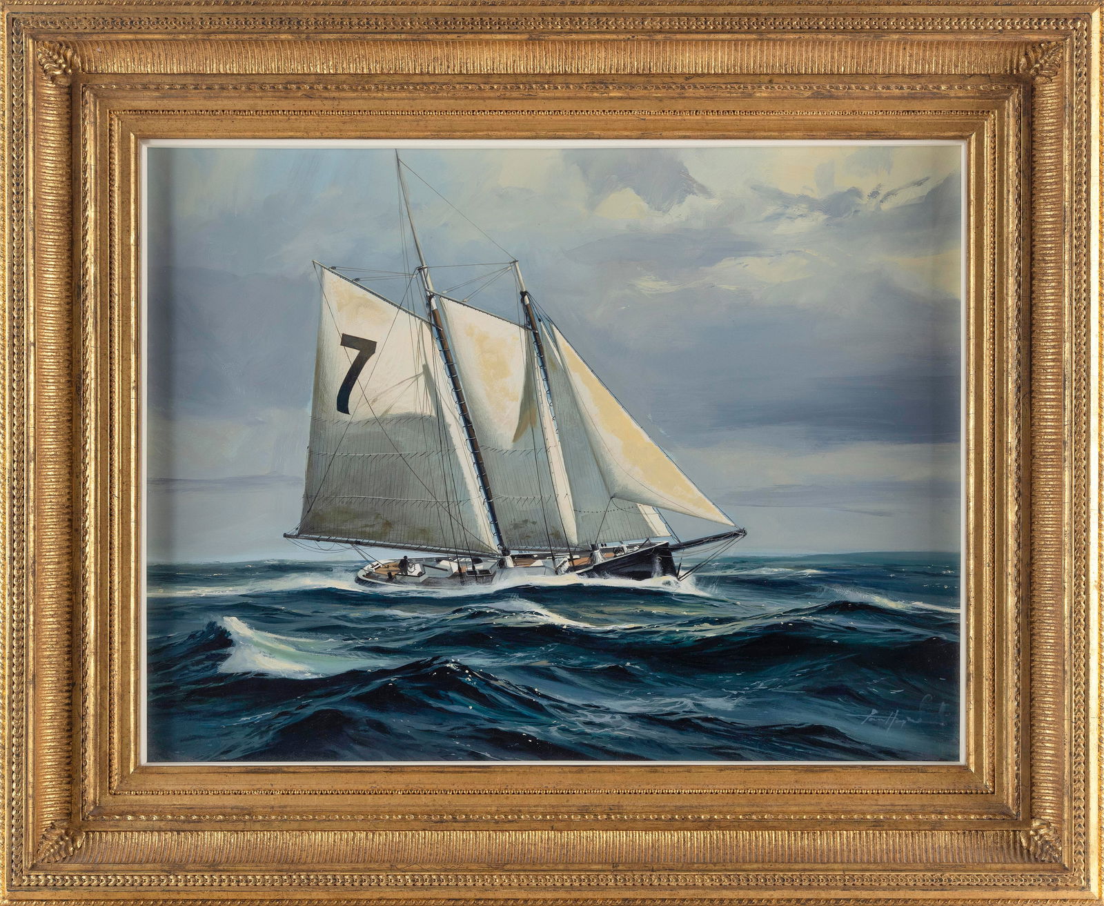 THOMAS MACLAY HOYNE (Illinois/Massachusetts, 1924-1989), "Boston Pilot Boat"., Acrylic on canvas, (1 of 2)